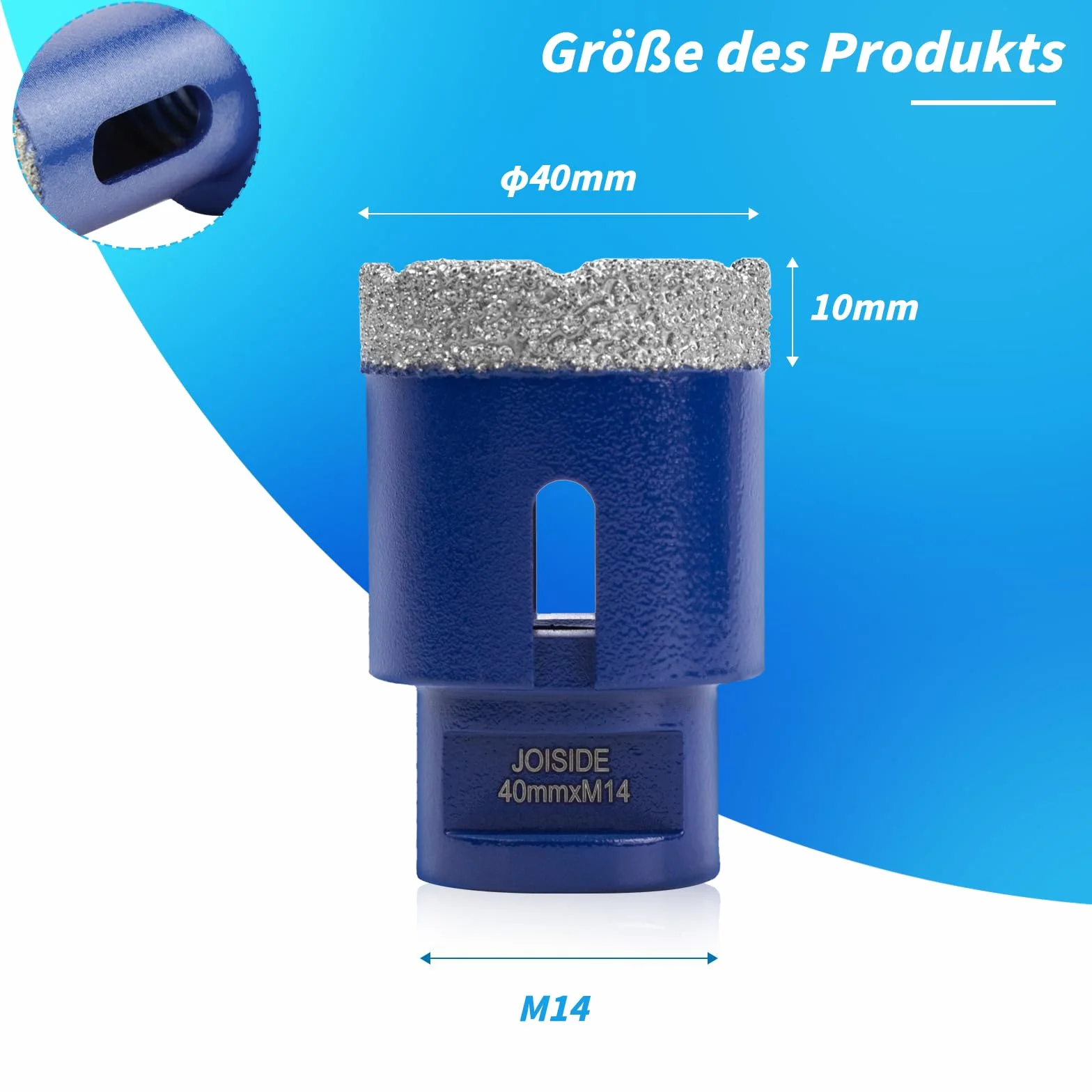 Broca de diamante con 40 mm x M14,Broca para azulejos, gres porcelánico, para cerámica, granito, vidrio, porcelana, amoladora angular