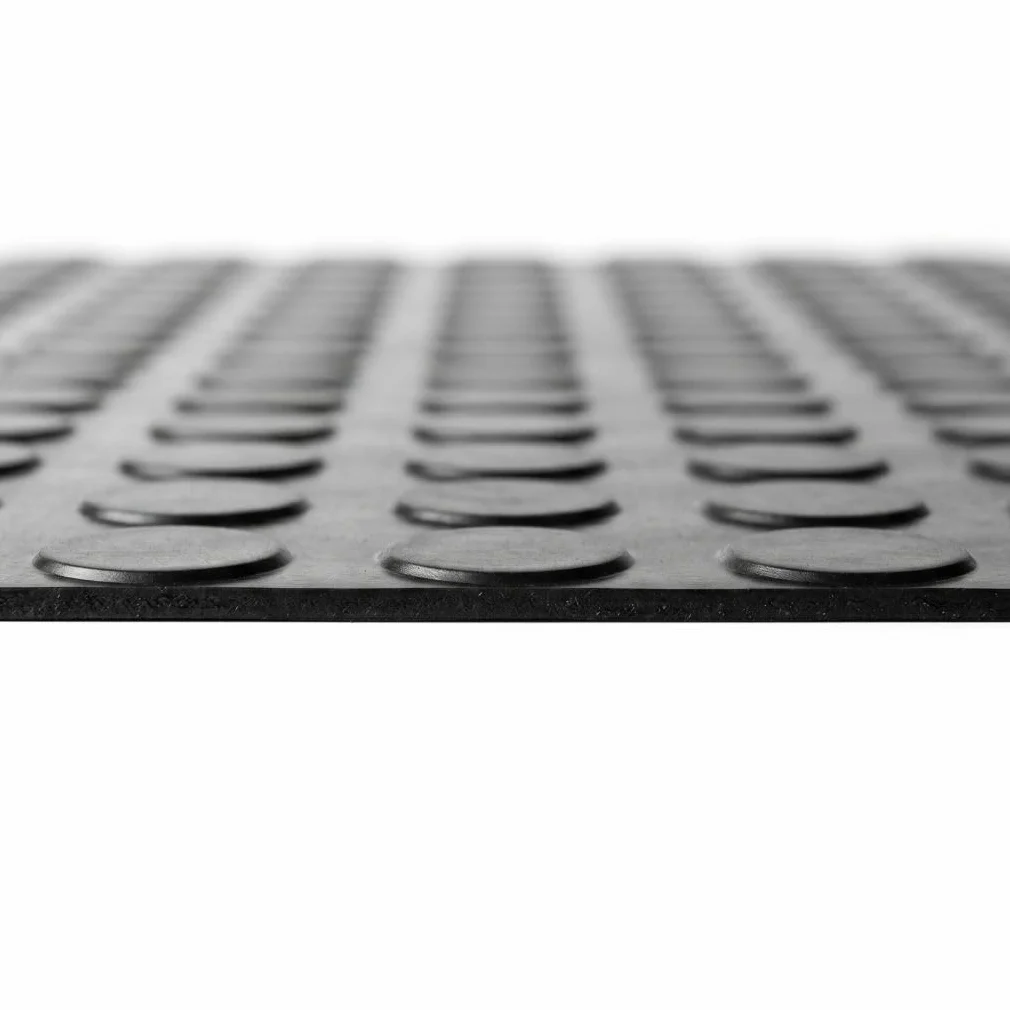 Pavimento Caucho Círculos Negro 1,50x15 m LESTARE | Suelo Goma Botones Antideslizante en Rollo 3 mm para Negocios, Industria y hogar