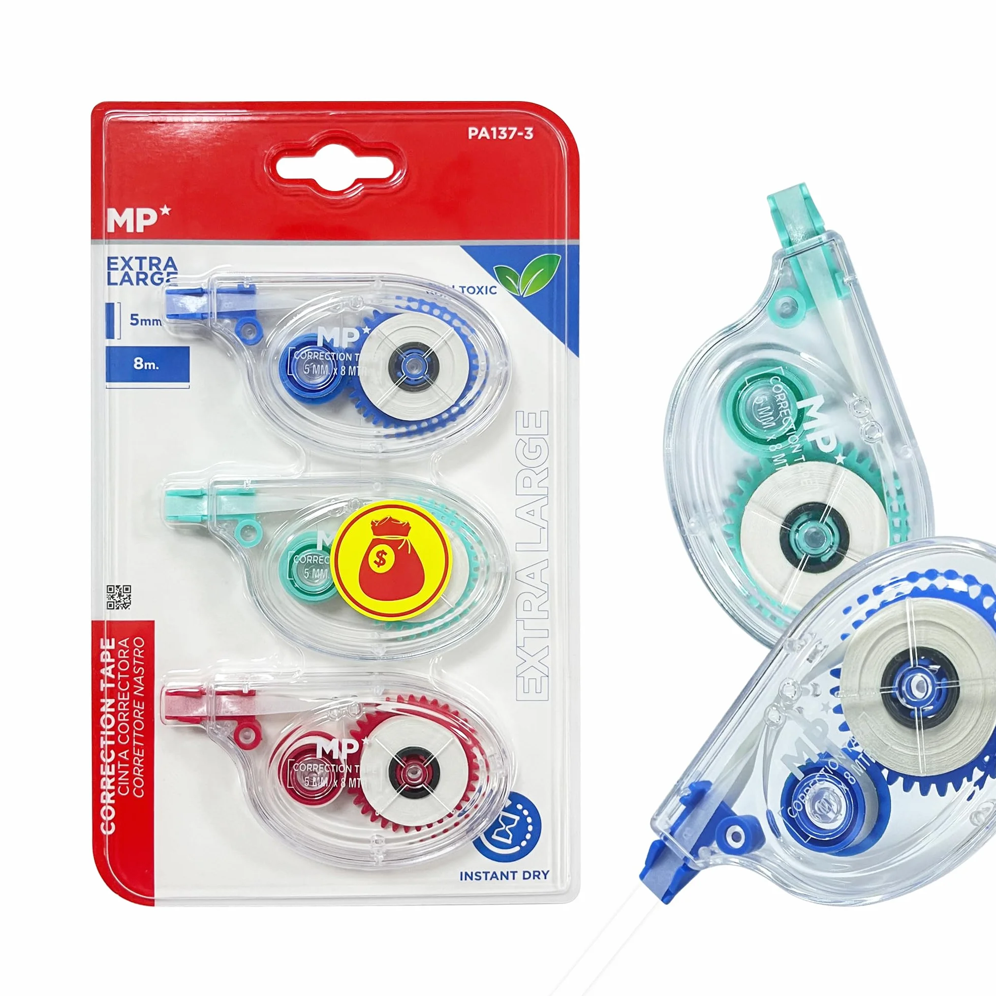 MP Tipex Cinta Correctora 8m x 5mm Blister 3 Unidades