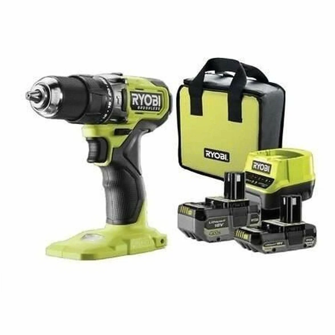 RYOBI ONE+ 18V Taladro percutor sin escobillas – 54 Nm, mandril 13 mm, 2 velocidades (0–450/0–1.700 rpm), 24 posiciones de par – Incluye baterías 2,0 Ah + 4,0 Ah y cargador