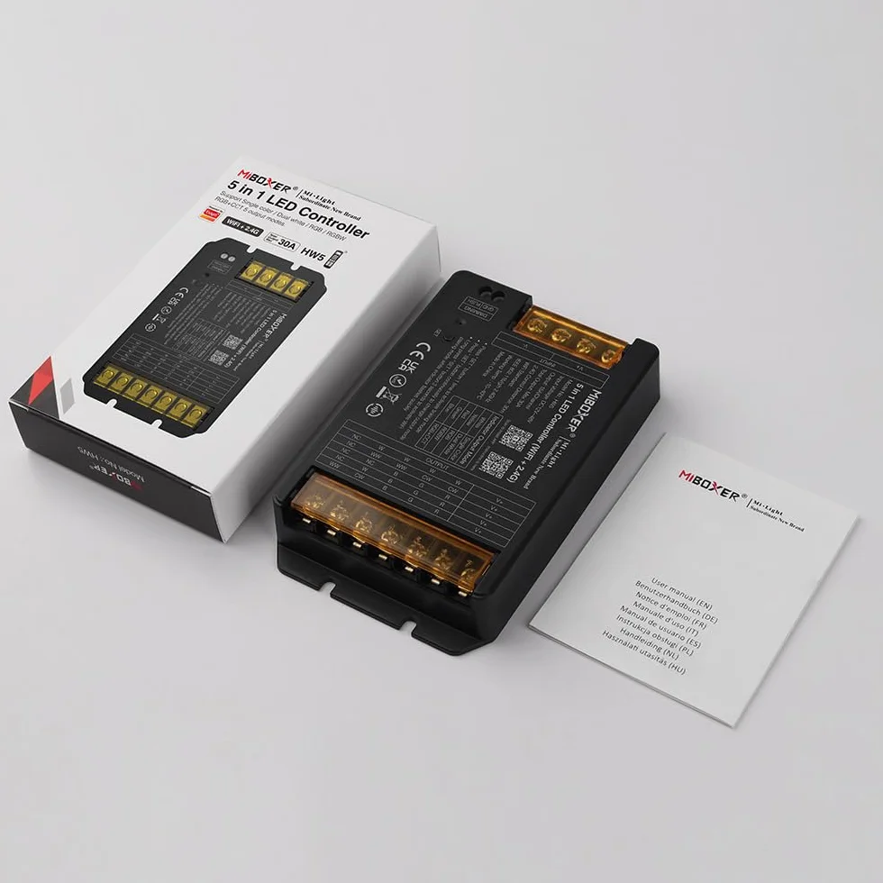 LEDBOX Controlador WiFi + 2.4G RF, DC12-48V, 30A, 5 en 1 (MONO, CCT, RGB, RGBW, RGB+CCT)