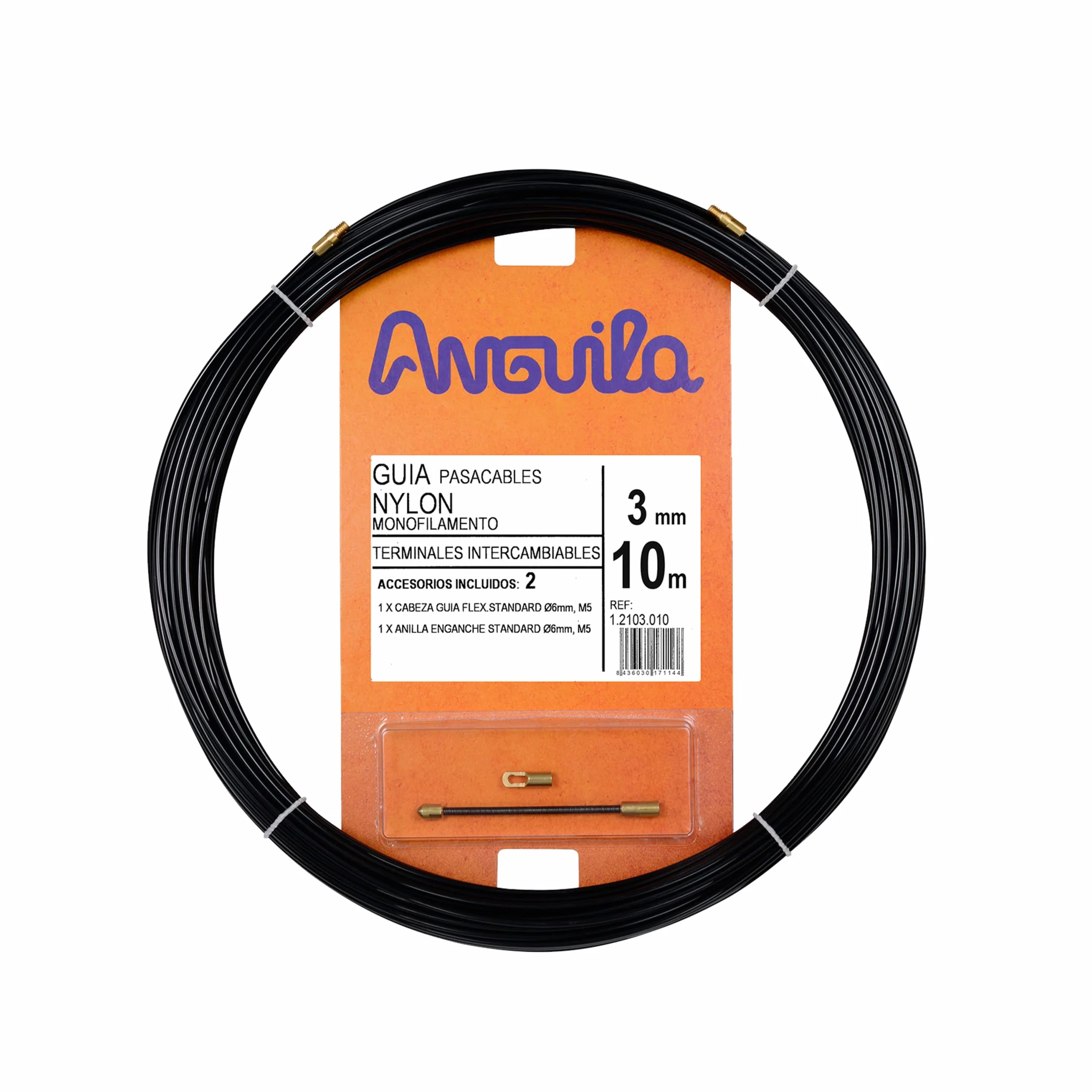 Anguila | Guía Pasacables | Terminales Intercambiables | Monofilamento | Nylon | Color Negro | Diámetro 3mm | 10 Metros