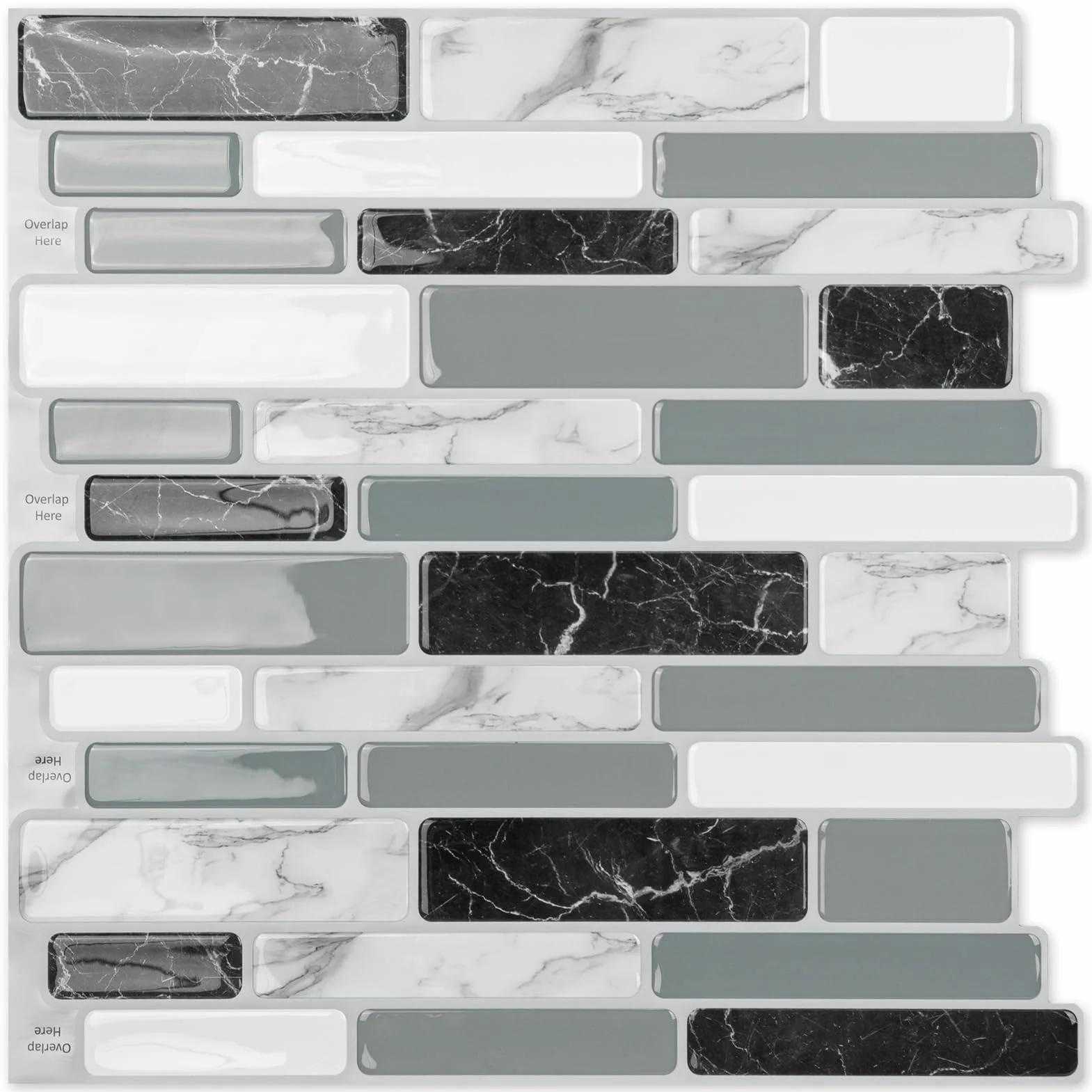 Art3d Azulejos para salpicaduras de cocina de mármol gris, 30x30cm, 6 hojas