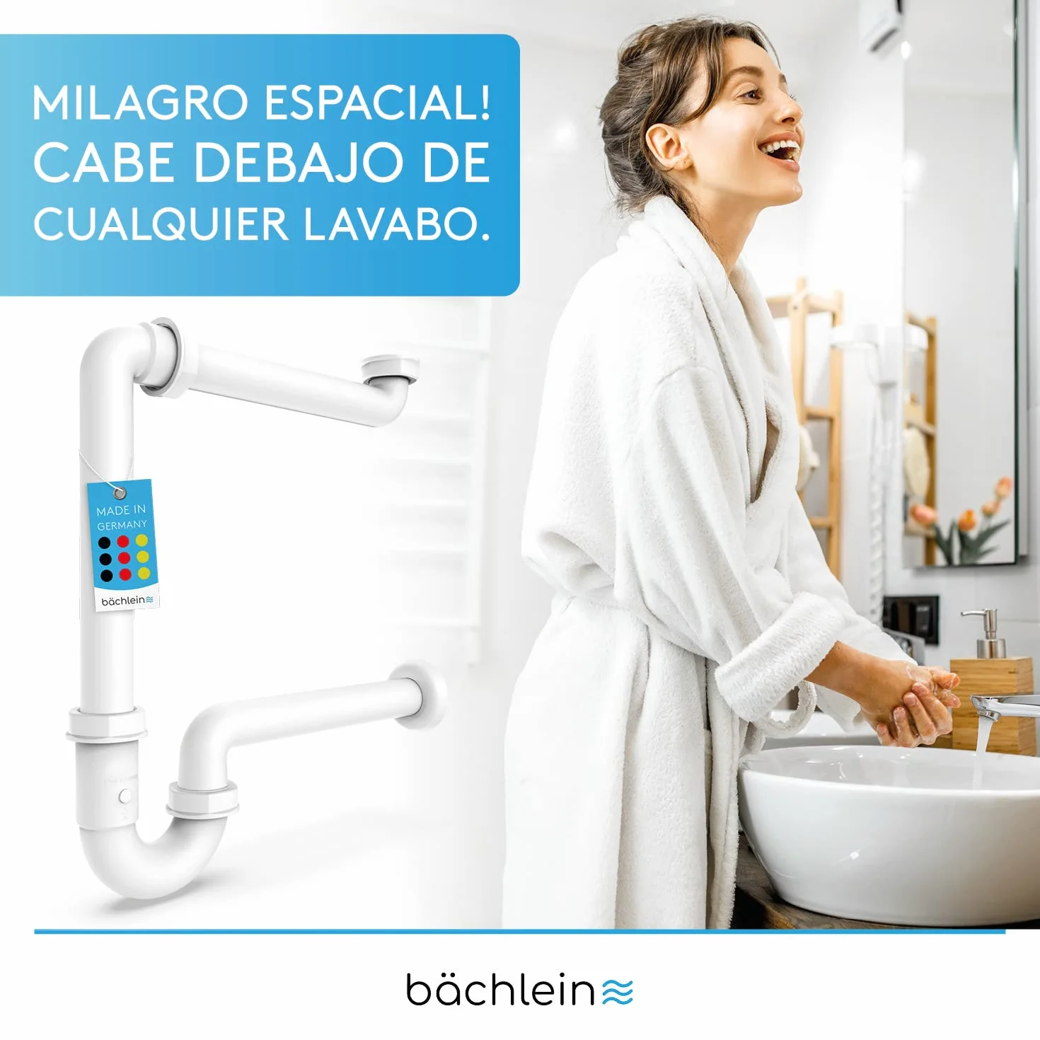 Bächlein G 1 1/4 Sifón de Lavabo Plano 32 mm para Baño - Ahorro de Espacio - Hecho en Alemania