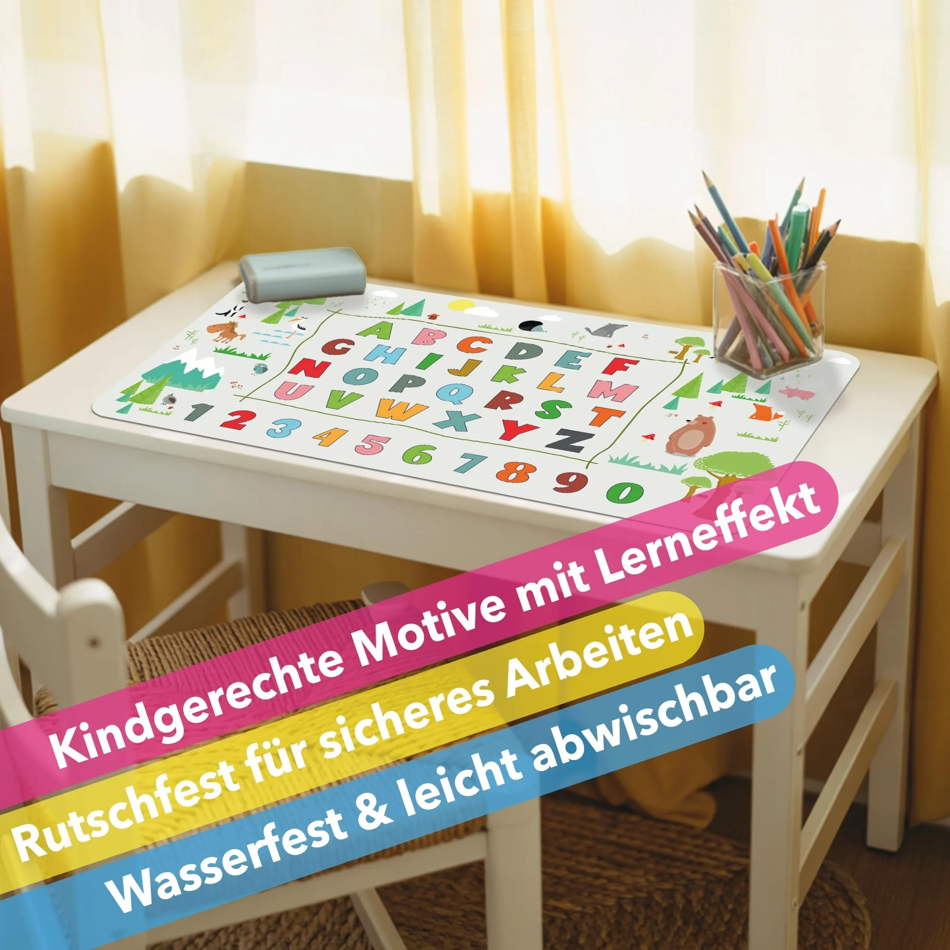 Lineo Alfombrilla de escritorio para niños 70x40 cm Protector de mesa resistente al agua antideslizante superficie educativa