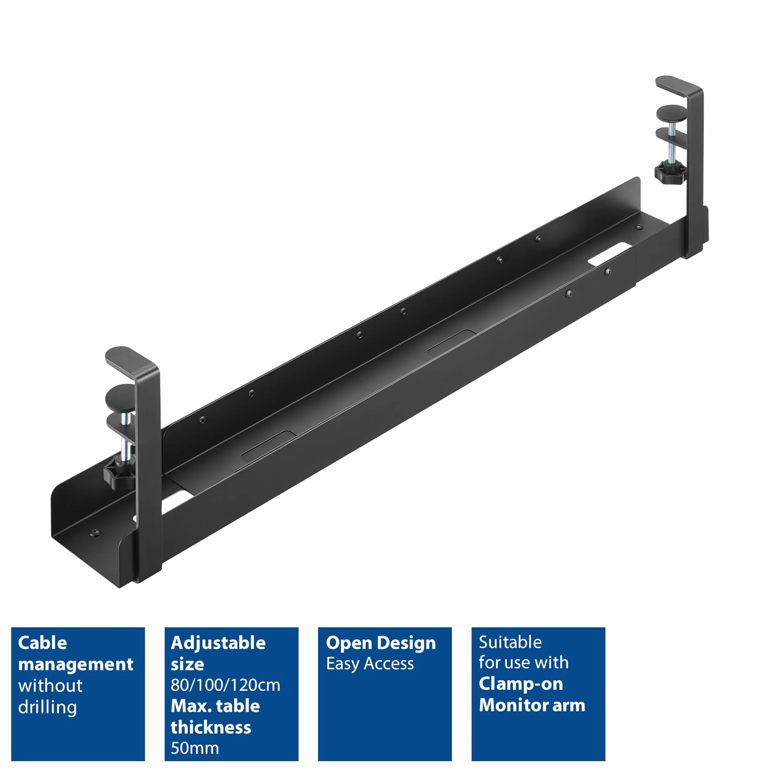 ACT Organizador de Cables Extensible para Escritorio, sin taladrar, con Soporte de Pinza, Organizador de Cables para PC, Bandeja de Cables para el Lugar de Trabajo AC8376