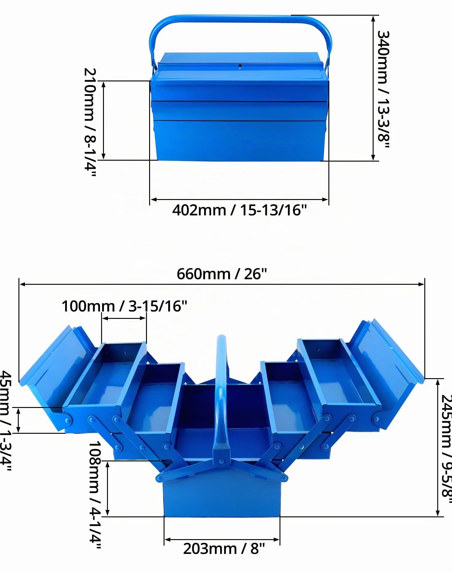 QWORK® Caja de herramientas, caja de herramientas de metal, 400 * 200 * 200mm