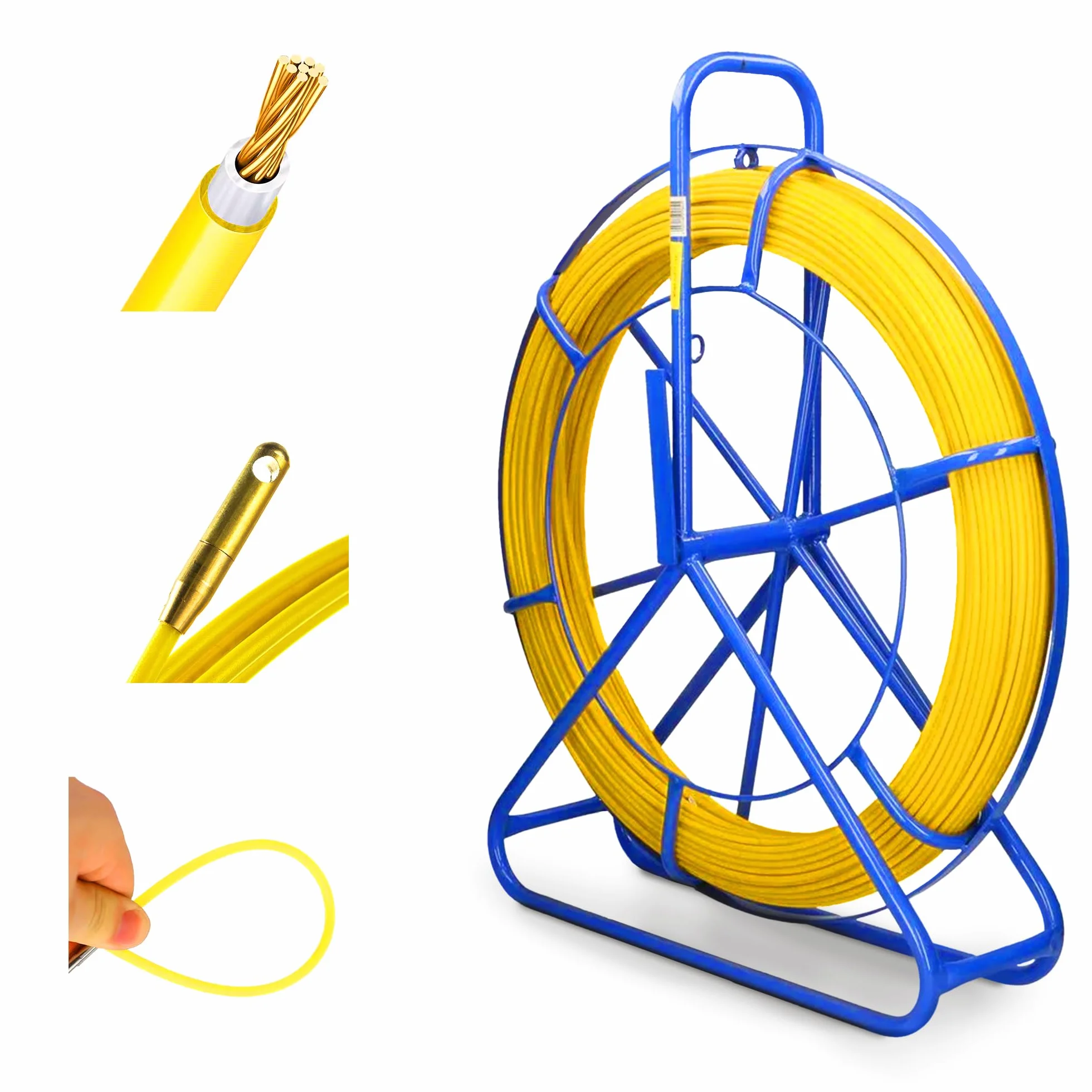 Extralink FRP varilla de fibra de vidrio de 6mm de diámetro 50m, tubo vacío con soporte para rodillos y freno, resorte retráctil con alta elasticidad y resistencia, accesorios de cable de fibra de