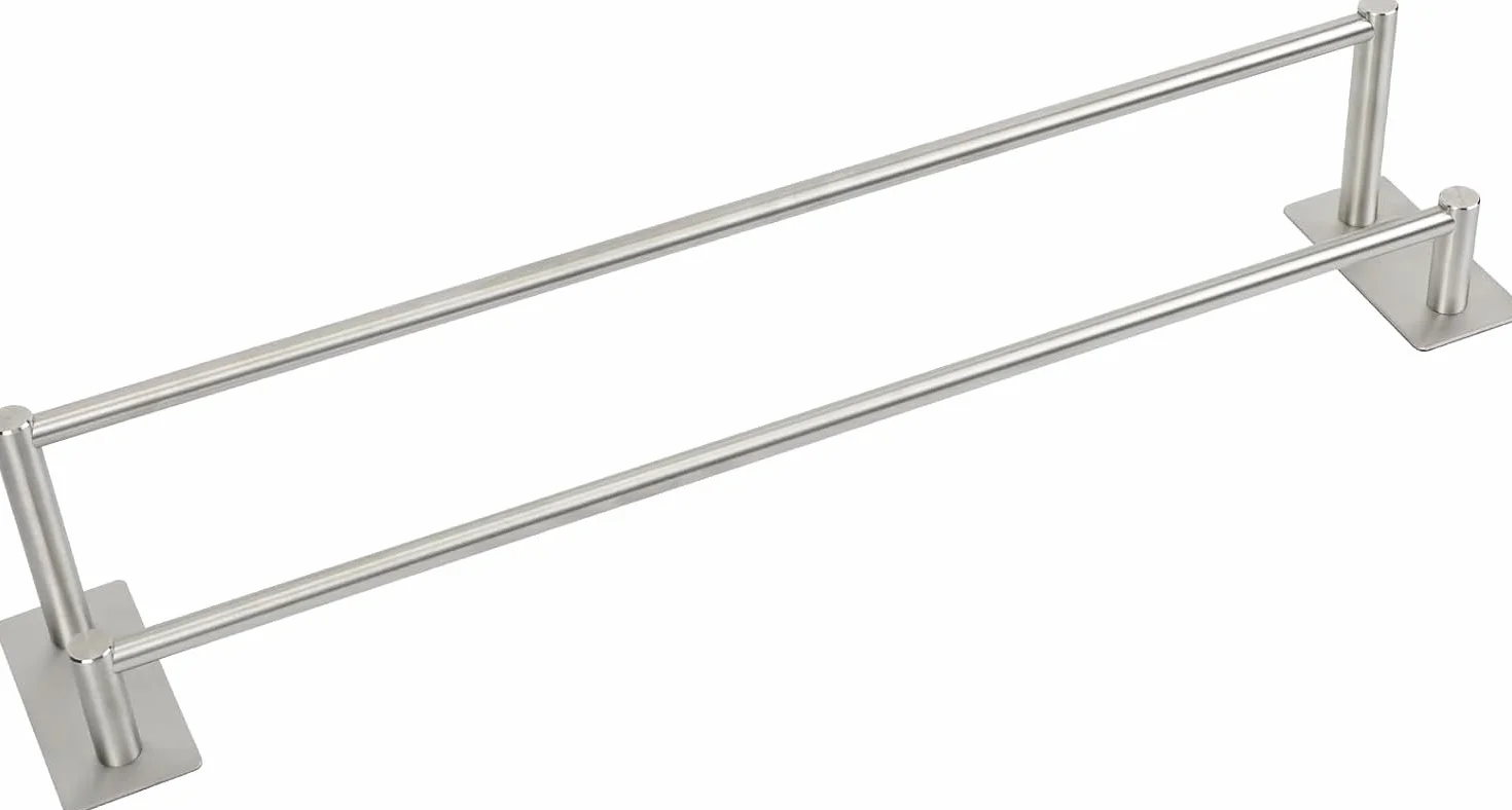 Toalleros de Baño sin Taladro, Doble Toallero Adhesivo de SUS304 Acero Inoxidable, Toallero Pared Antioxidante y Resistente a los Arañazos, Apto para Baño y Cocina (Cepillado Plata, 40cm)