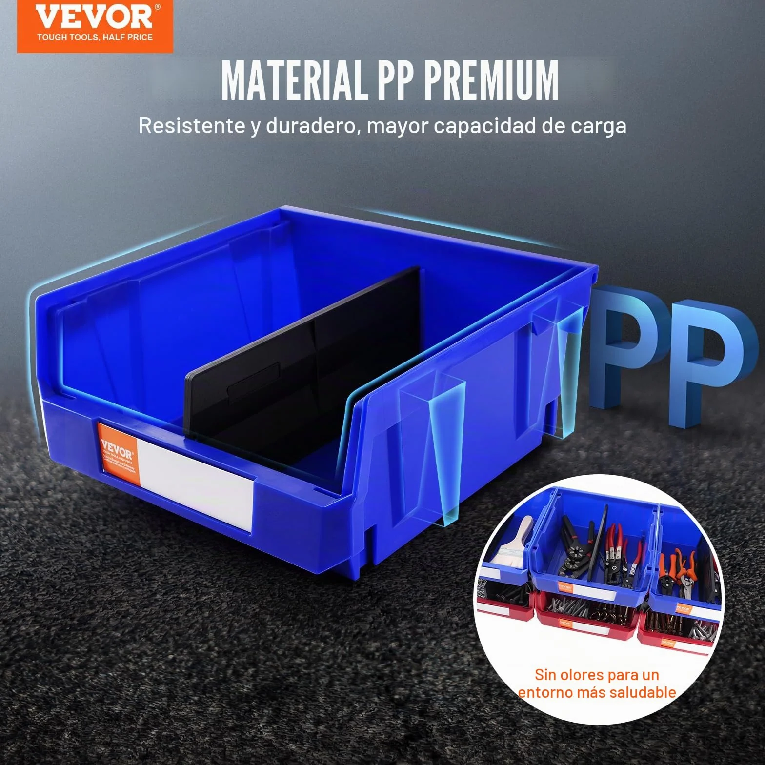 VEVOR Contenedor de Pernos 6 Cajas de Almacenamiento Apilables para Taller 276 x 279 x 128 mm Combinación Azul/Roja Contenedor de Herramientas para Armario, Cocina, Oficina, Despensa, Estante, Pared