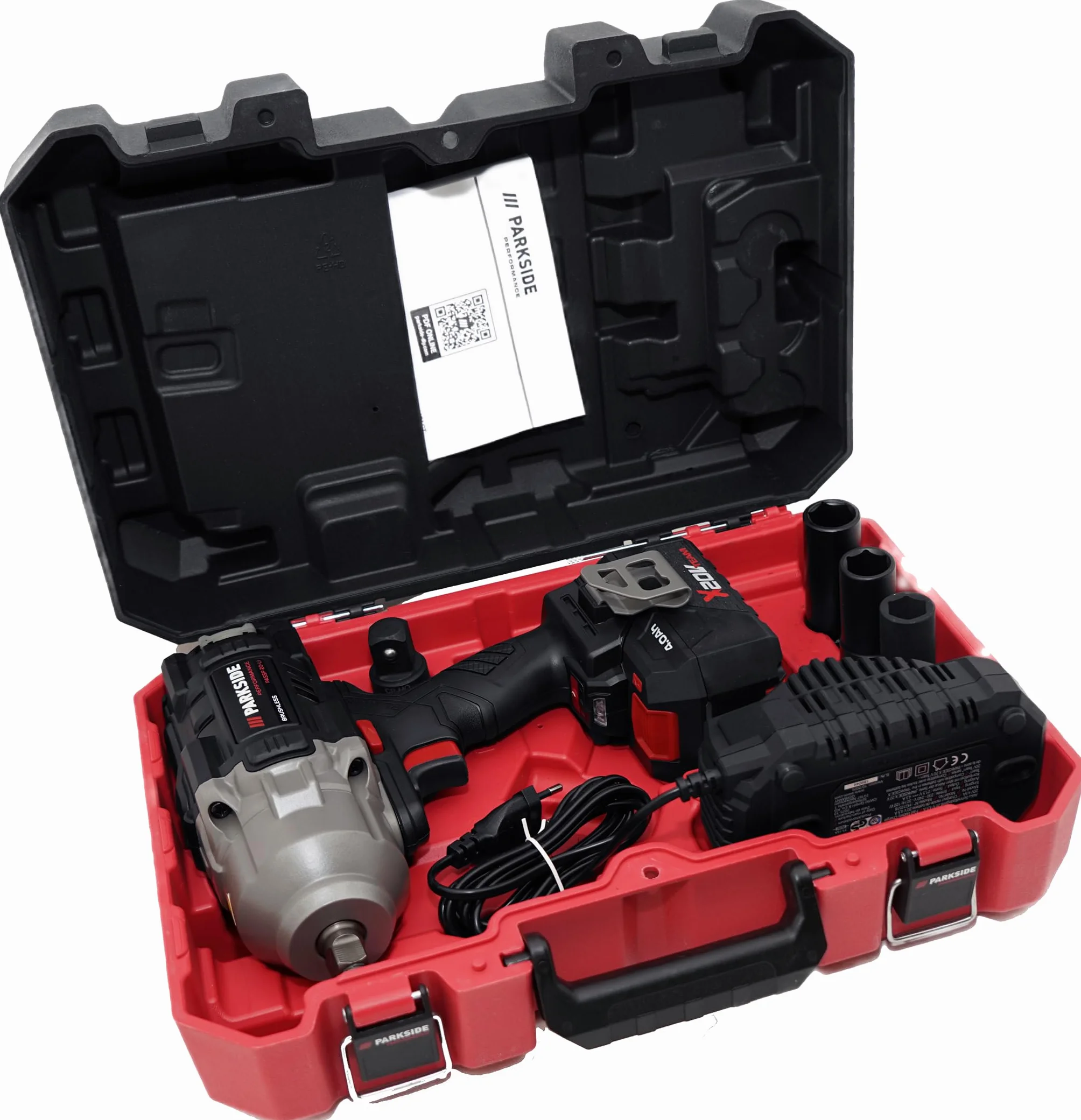 HEADNMORE PARKSIDE PERFORMANCE 20 V 1356 Nm 1/2" Atornillador de impacto con batería de 4 Ah y cargador – X 20 V Team (calcetines de trabajo)
