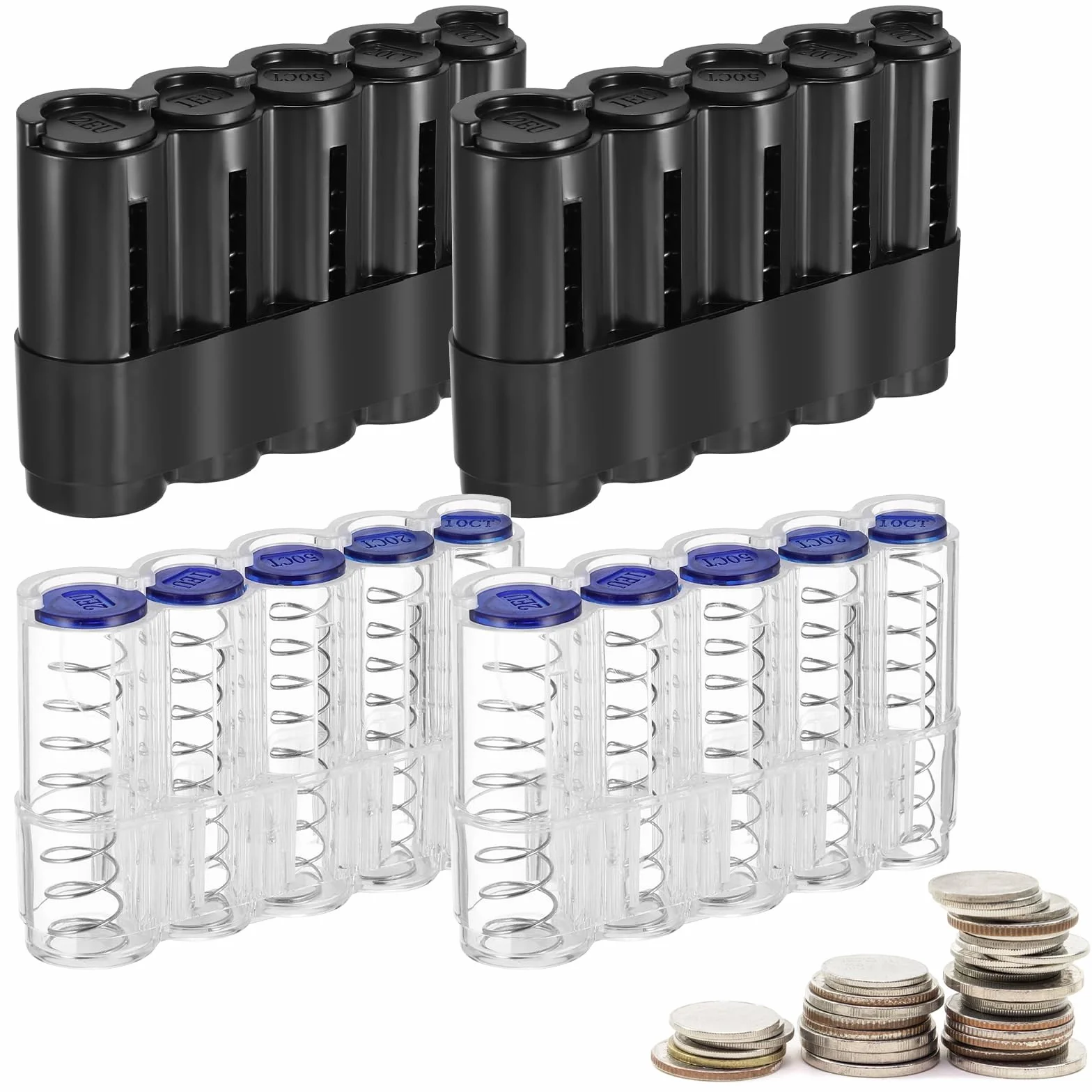 Portamonedas Compacto Clasificador Dispensador De Monedas Euro Caja Almacenamiento Soporte Negro Transparente 4pcs