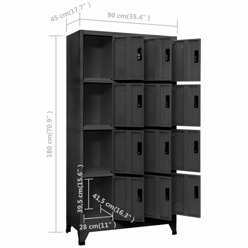 vidaXL Armario Taquilla de Acero Gris Antracita 90x45x180 cm Almacenamiento Oficina