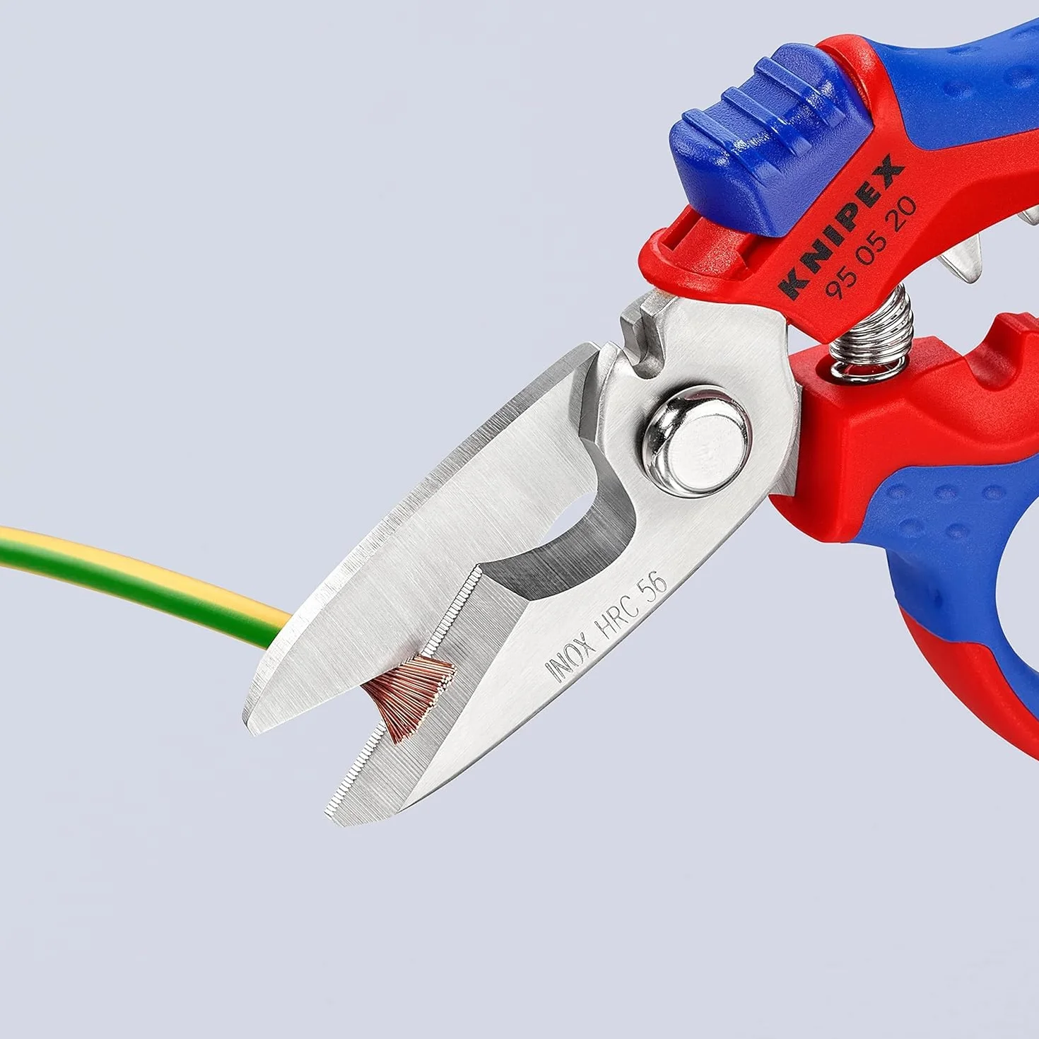 KNIPEX Tijeras de electricista acodadas pulido espejo con fundas multicomponentes, reforzadas con fibras de vidrio 180 mm, 95 05 20 SB