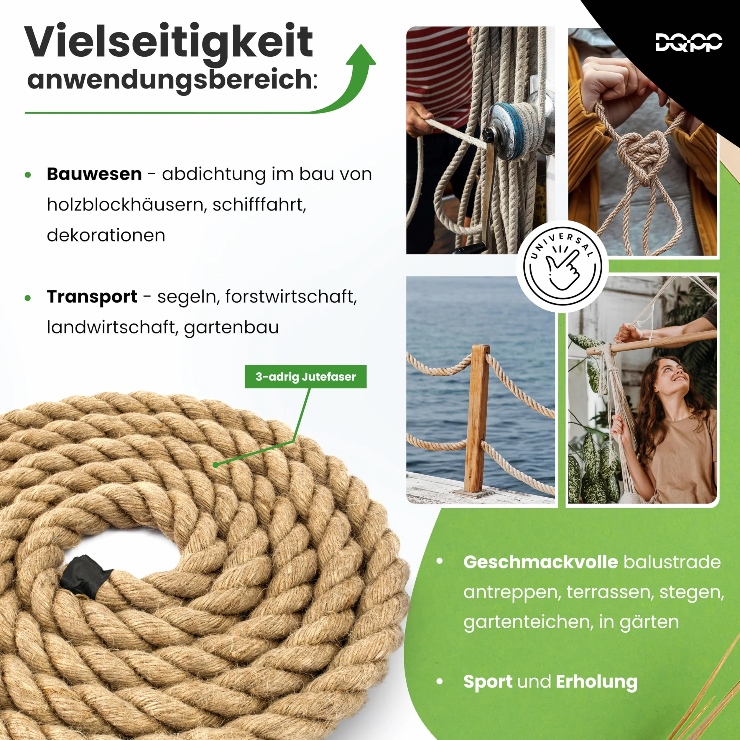 DQ-PP Cuerda DE Yute | Longitud 5m | Grosor 40mm | Cuerda de Fibra 100% Natural Marrón | Cuerdas Decorativas | Macramé | Accesorios de Jardin