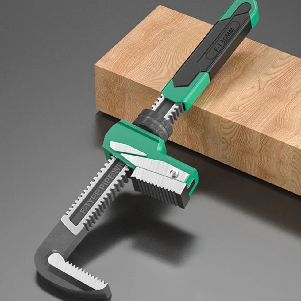 Llave de tubo tipo F, herramienta de fontanero multifuncional en ángulo recto con mandíbula dentada para válvulas y tuberías de forma especial, acero (130 mm)