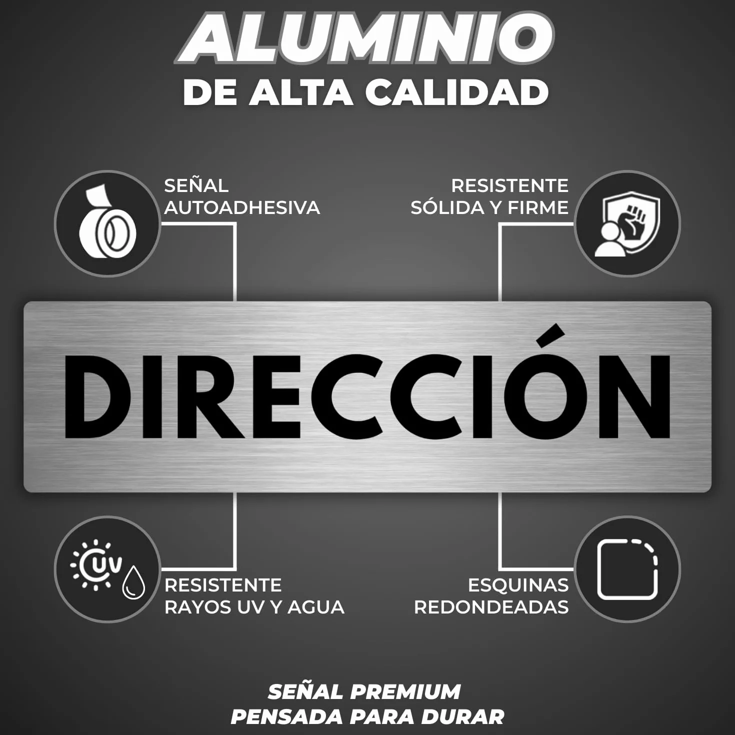 Señal Dirección - 5x18 cm - Grosor 0.8 mm - Aluminio - Cartel Despacho Dirección - Rótulo Oficina Dirección - Placa Puerta Despacho - (Direccion)
