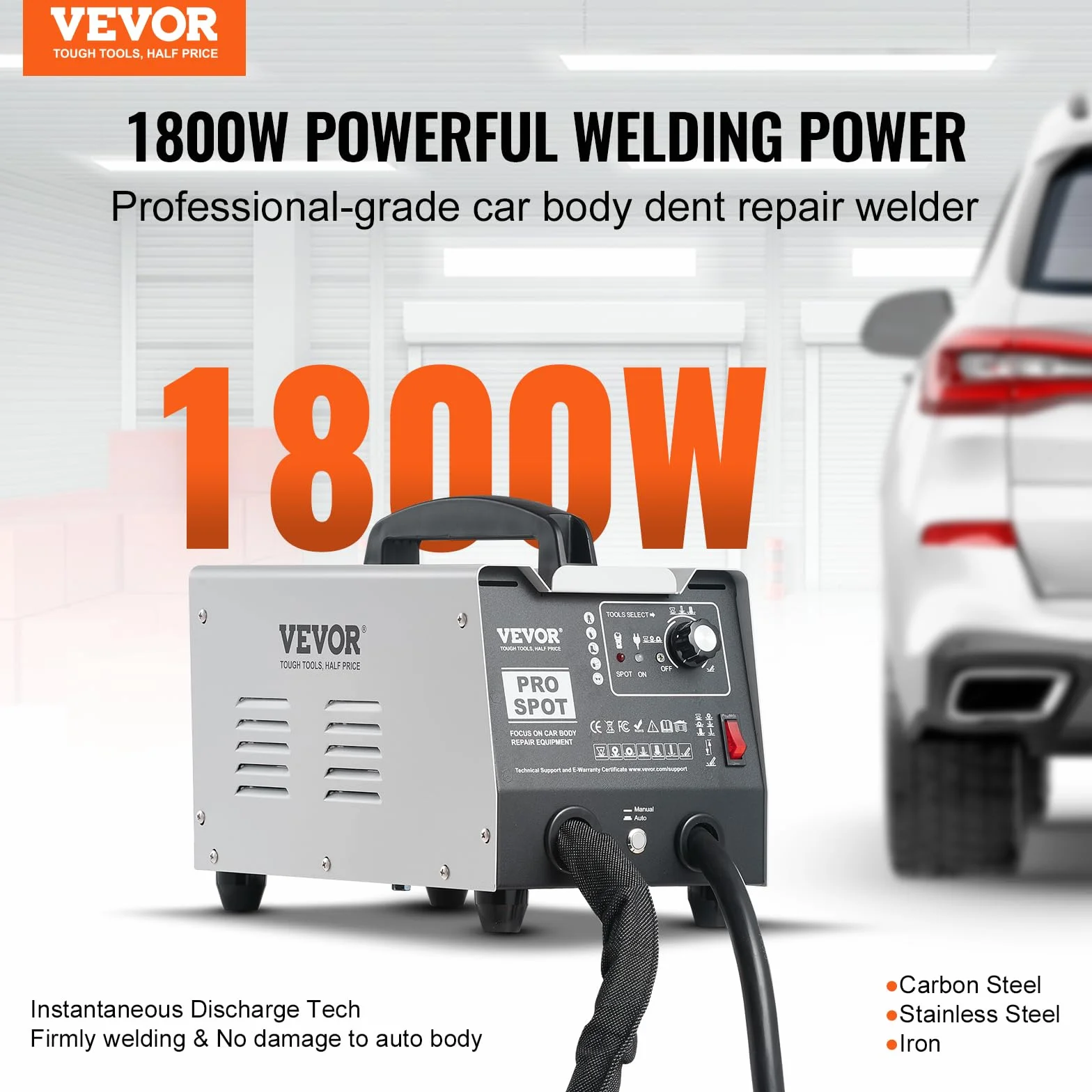VEVOR Kit de Reparación de Abolladuras con Soldador de Pernos 1,8kW Extractor de Abolladuras con Soldador por Puntos con Soldadura Automática y Manual 7 Modos para Carrocería de Automóvil, Camión