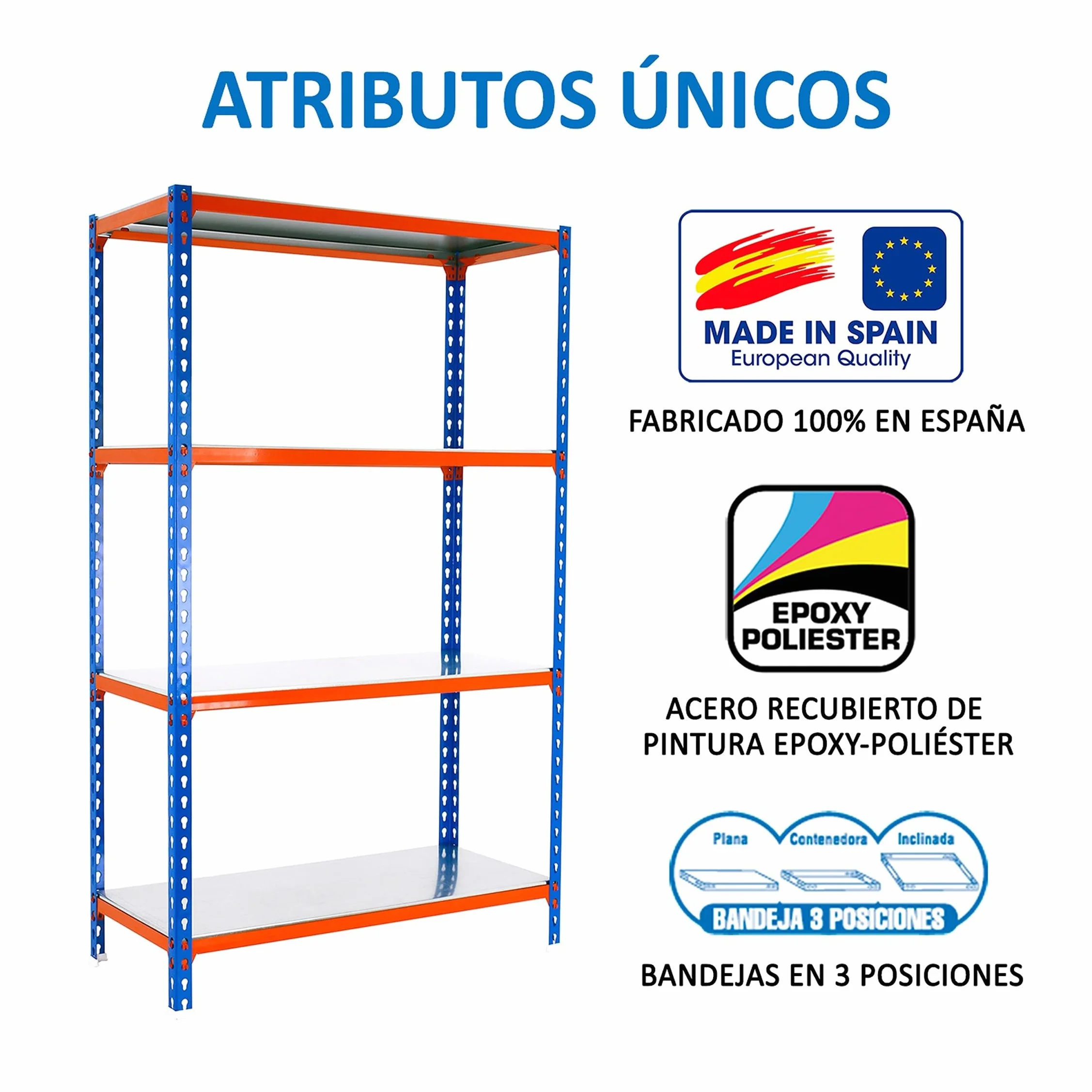 Simon Rack Estanterias Metalicas, 1500x1100x400 mm, 4 Baldas de Metal, 200 kg de Punto Flexión, Estanterias Almacenaje, Azul/Naranja/Galva - Simonclick