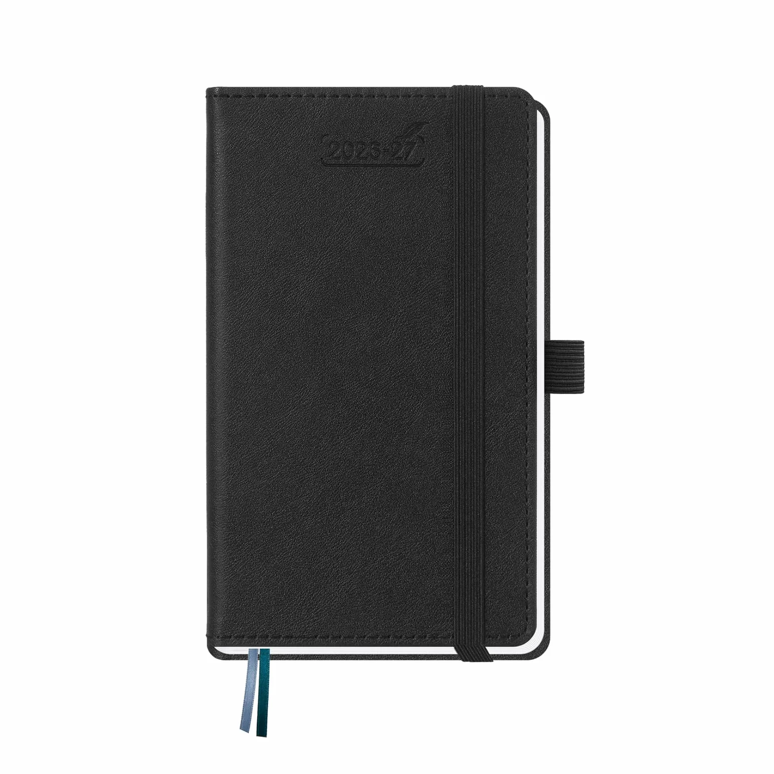 Agenda 2026 2027 Semana Vista Pequeña 9 x 15,5 cm 18 Meses Bolsillo A6 Planificador Semanal Tapa Dura Cuero PU Negro