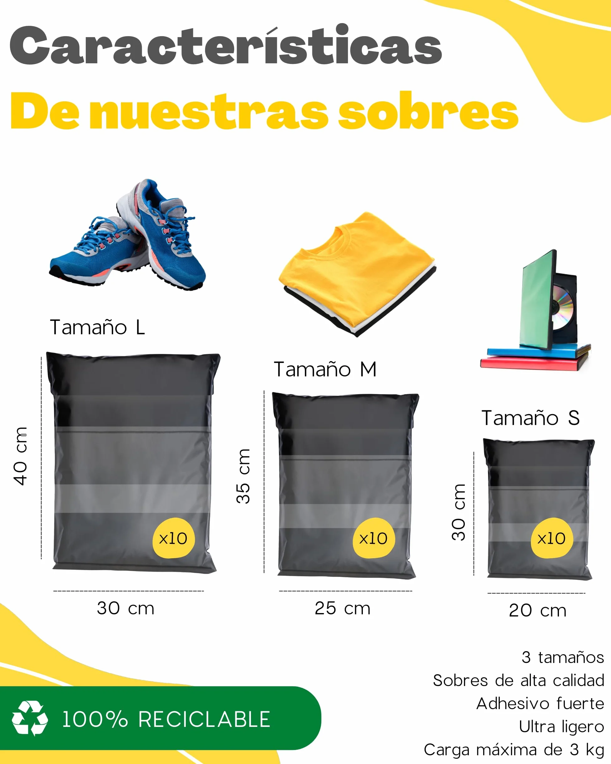 Bolsas para Envíos Vinted 30 uds - 3 Tamaños S/M/L - Opaco Resistente Impermeable - Sobres Plástico