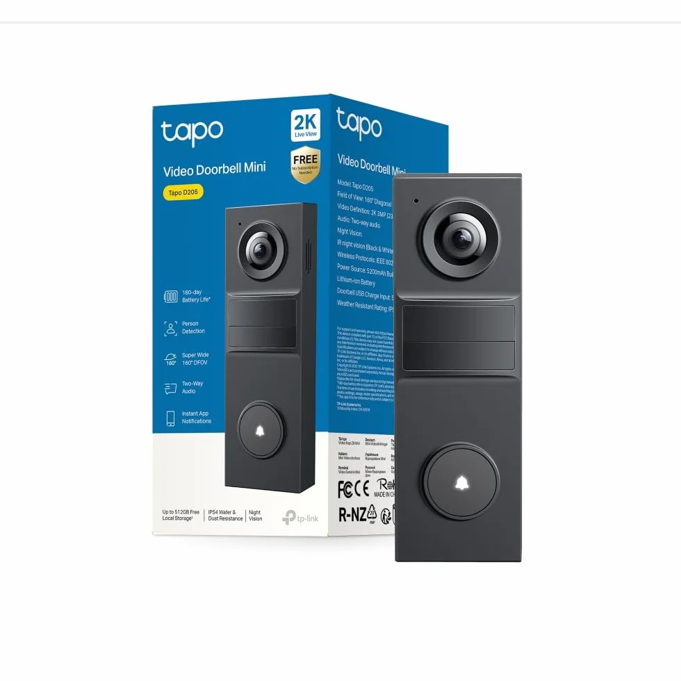 Tapo D205 Videoportero 2K 3 MP Campo de visión 160° detección AI IP54 Batería 5200 mAh USB-C