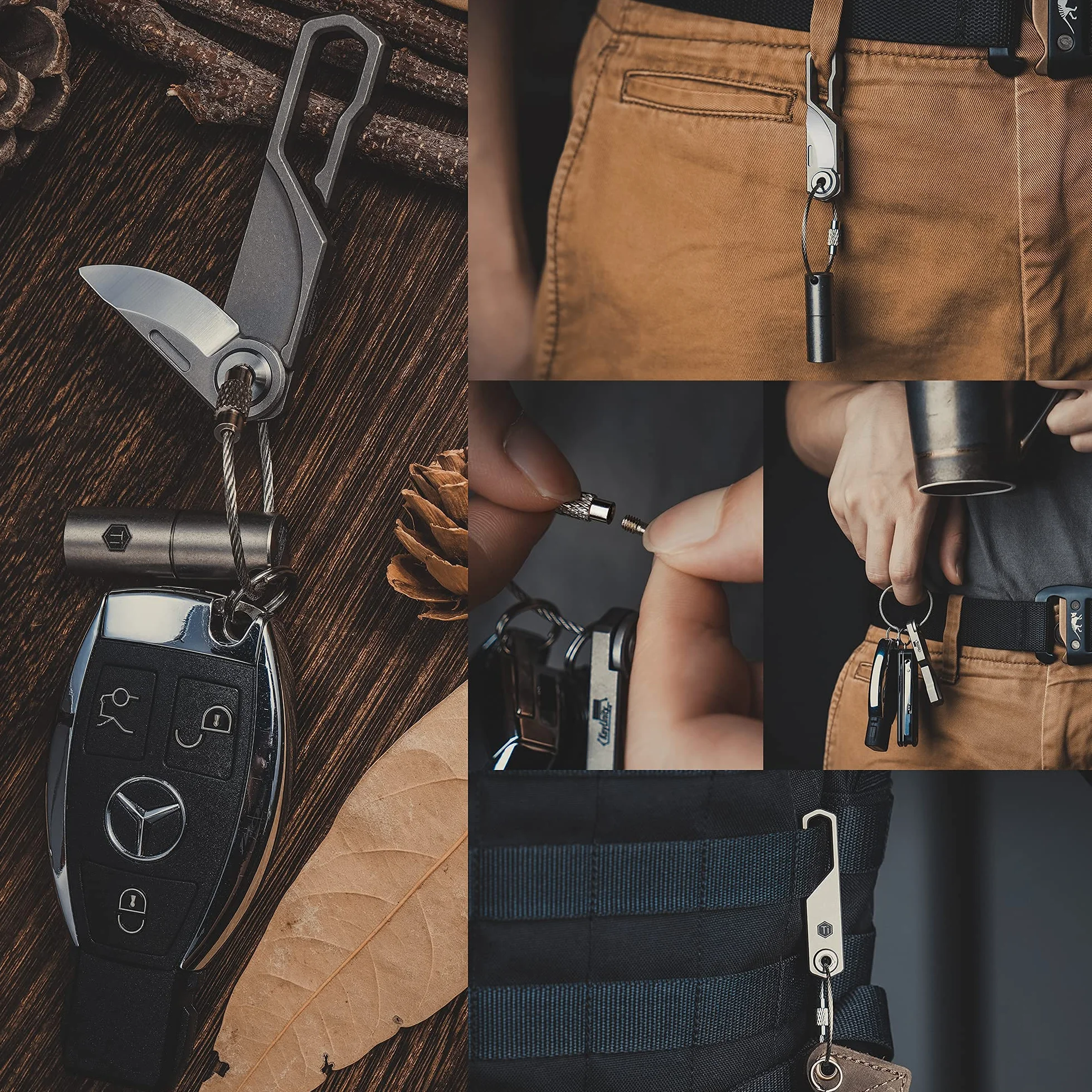 KeyUnity KK00 Mini Cuchillo de Bolsillo Plegable para Hombres - Cuchillo EDC de Titanio Pequeño y con Llavero 0.98 Pulgadas para Camping al Aire Libre de Uso Diario
