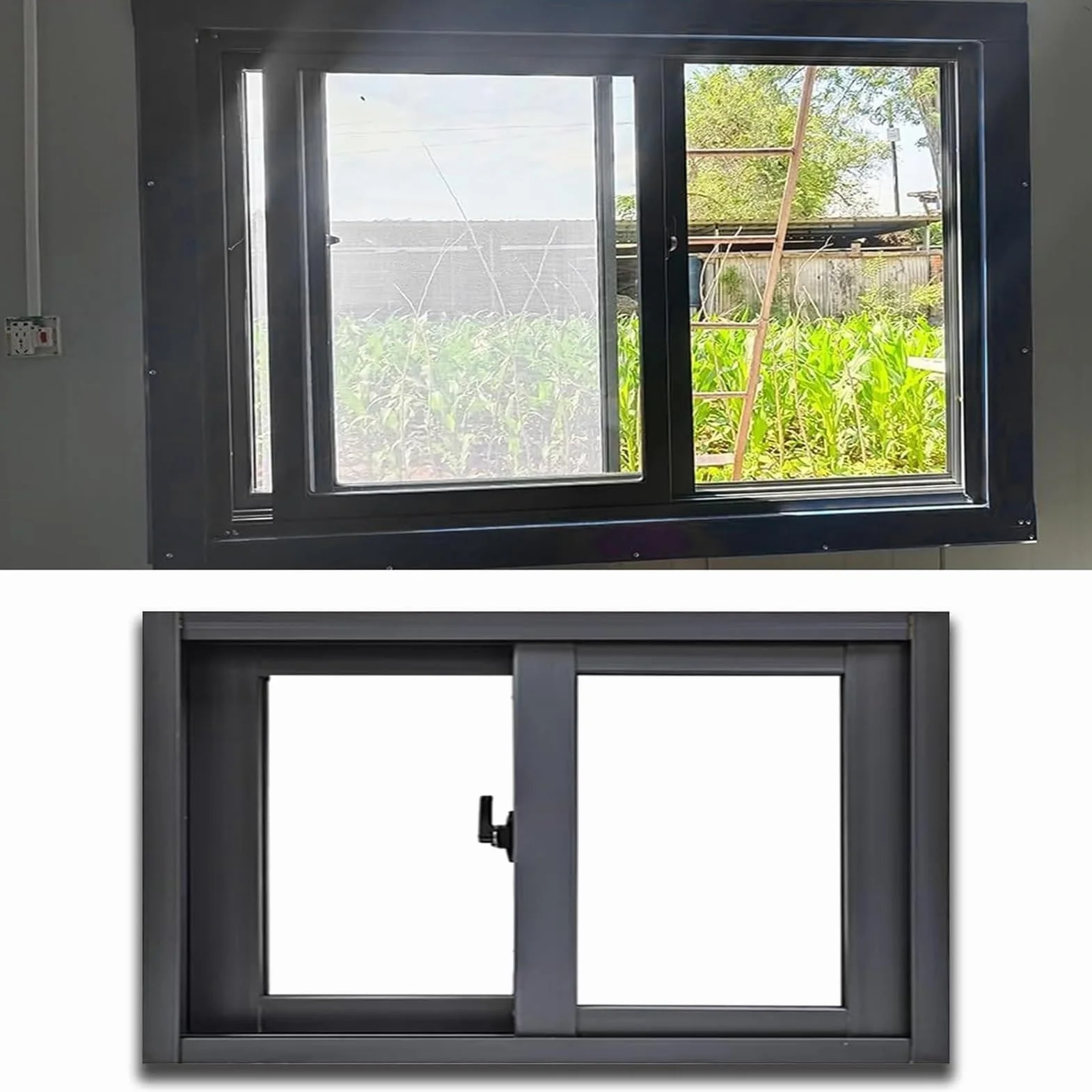 Ventana Corrediza Horizontal De Aluminio Negra, Ventana De Travesaño para Sótano, Baño, Cobertizos Y Gallineros, Ventana De Techo, Tamaño Personalizado (An. X Al. 36 X 20 In 90 X