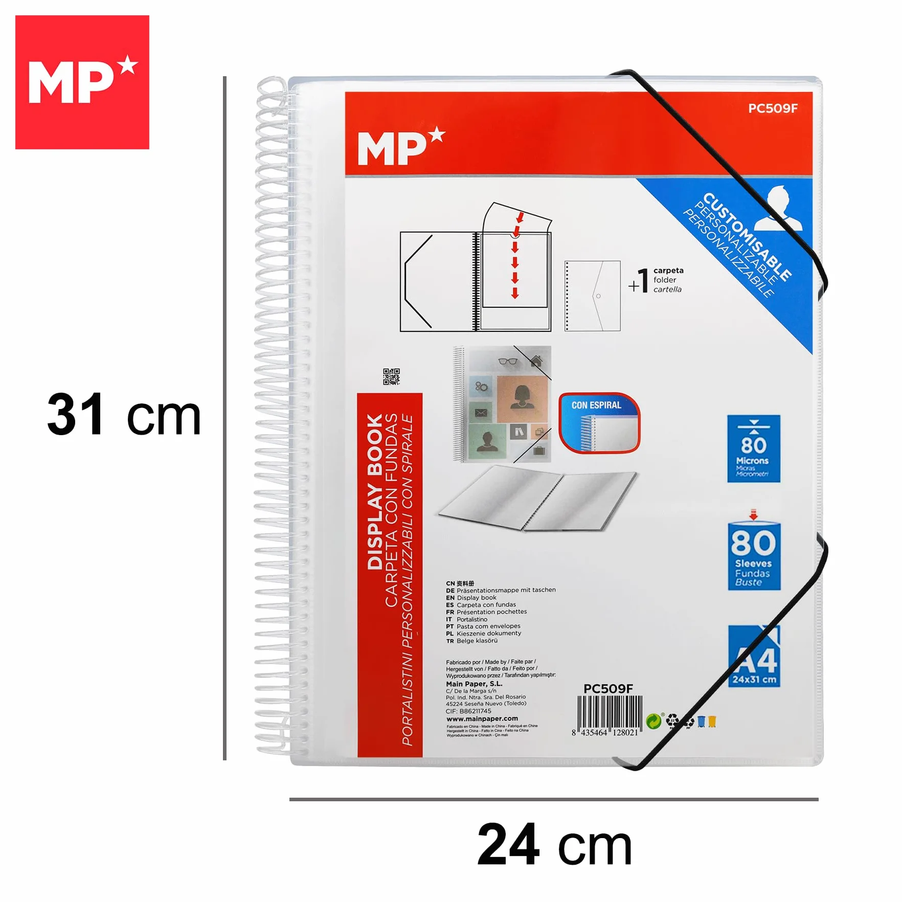 Carpeta Clasificadora con Anillas 80 Fundas A4 Portada Personalizable