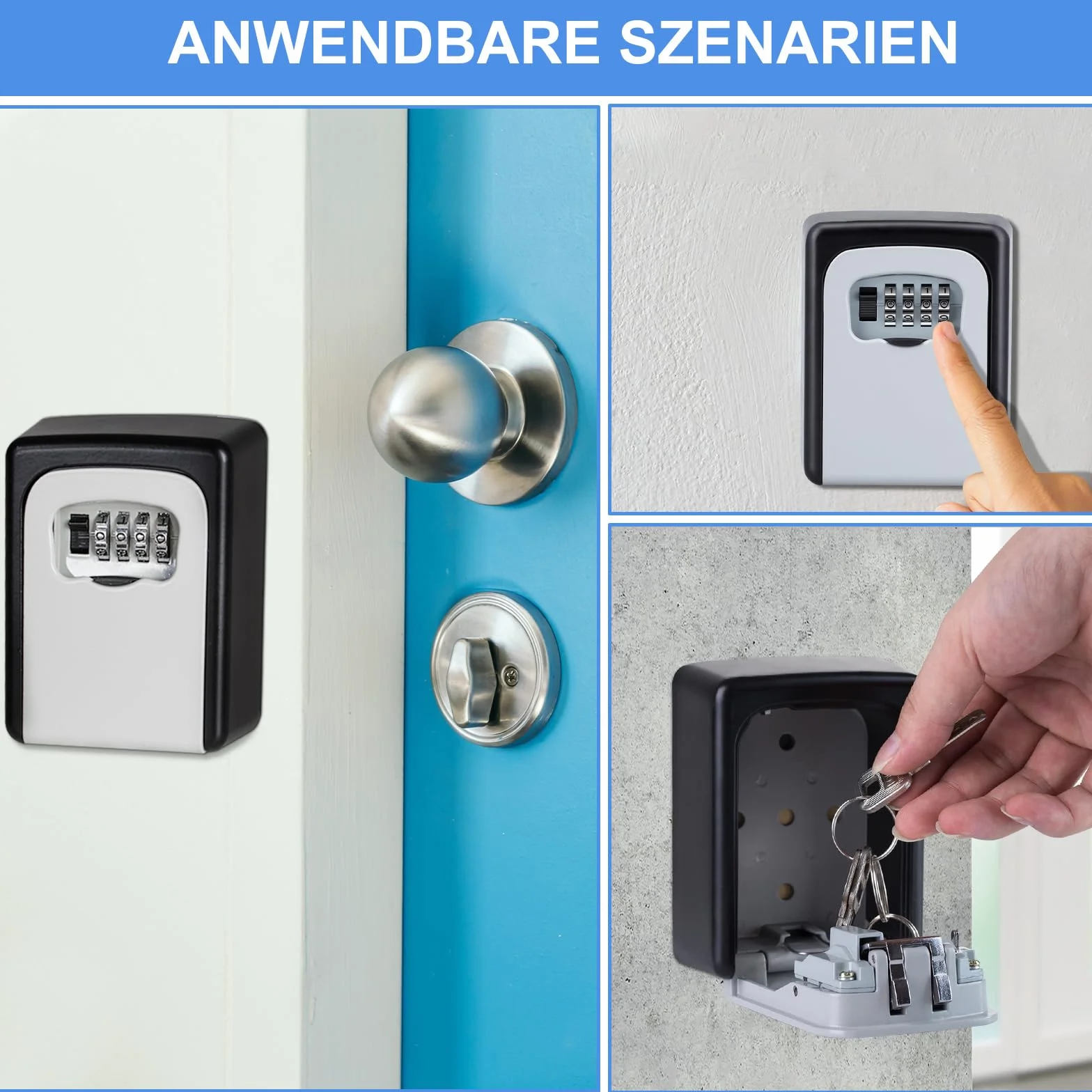 ZHEGE Caja Fuerte Llaves Montaje en Pared, Caja Llaves con Codigo de 4 Digitos Exterior, Caja Seguridad Llaves para Bloque de Pisos, Oficina, Hogar, Garage, Almacén, Airbnb (Negro)