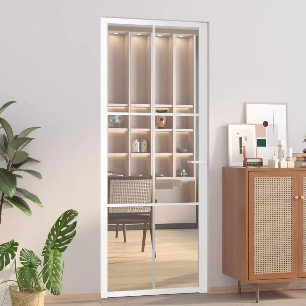 Toshilian Puerta Interior Cristal Puerta Puerta Cristal para Cocina Cuarto de Baño Blanco, 83x201,5 cm, Vidrio ESG y Aluminio
