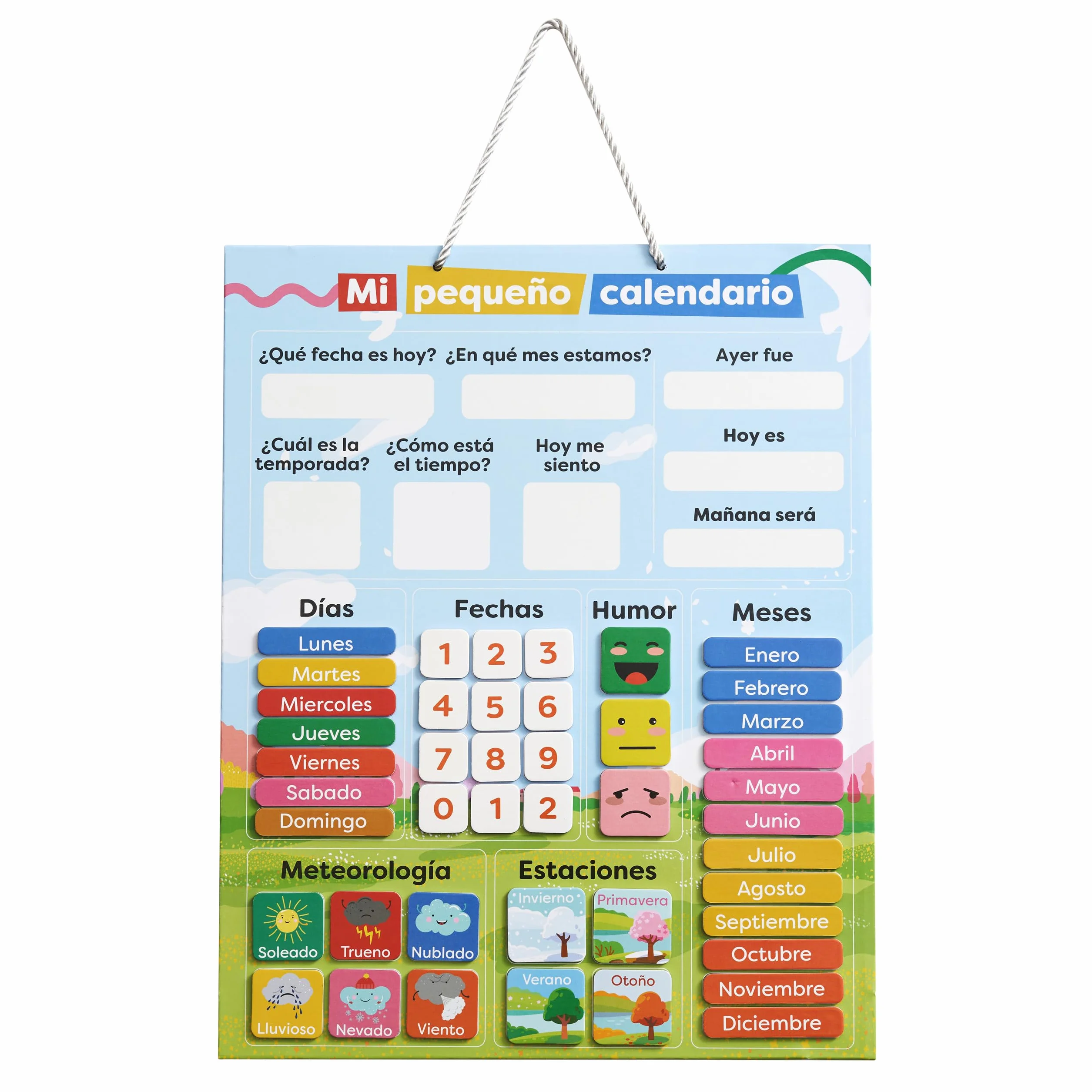Chuckle Calendario Magnético Infantil en Español - Pizarra Plegable 40x32 cm con Fecha, Clima y Emociones para Rutinas y Aprendizaje 4-10 Años