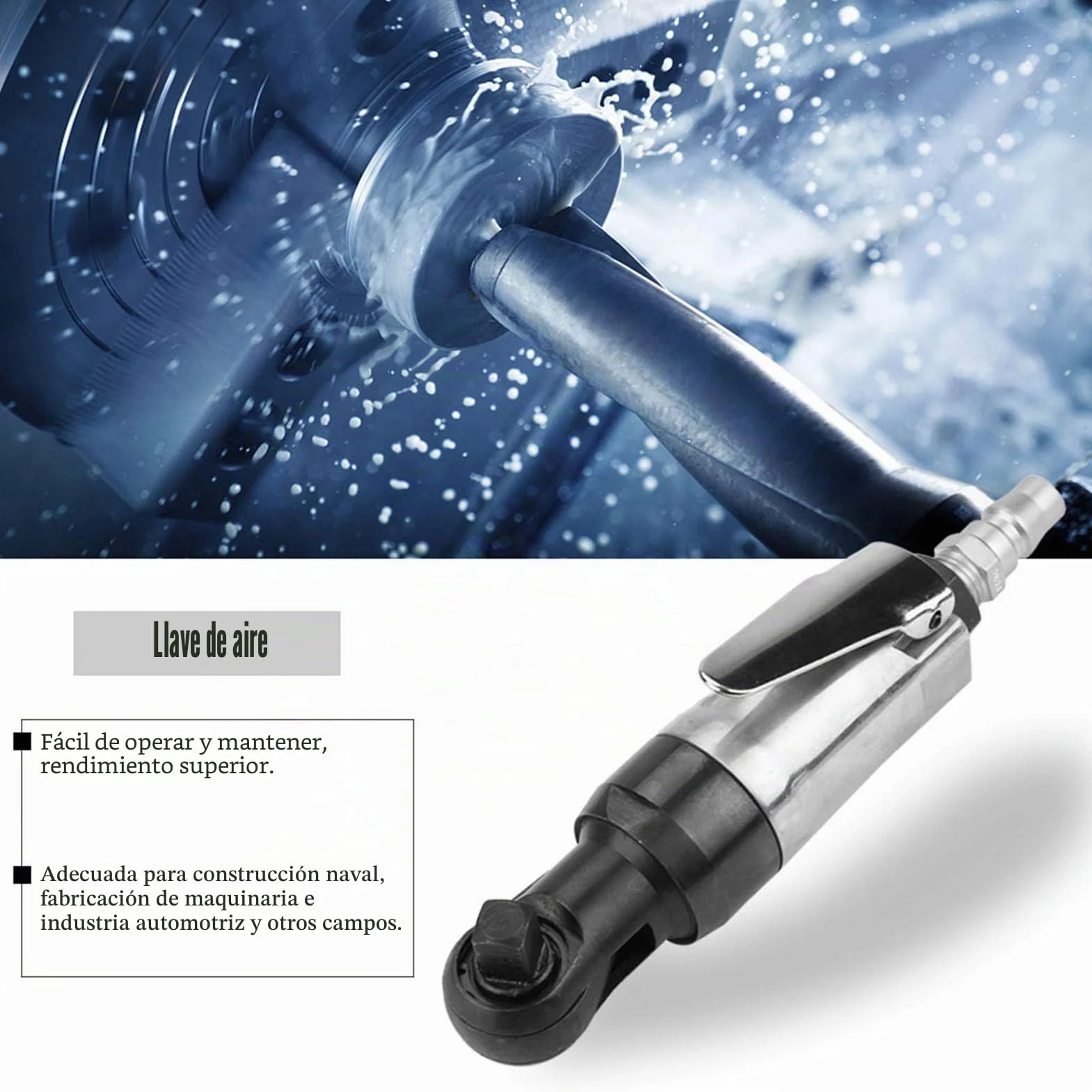Artillery Llave de Carraca Neumática, Mini Llave de Trinquete Neumática con Accionamiento Cuadrado, Herramienta Profesional para Instalaciones Industriales (1/4")