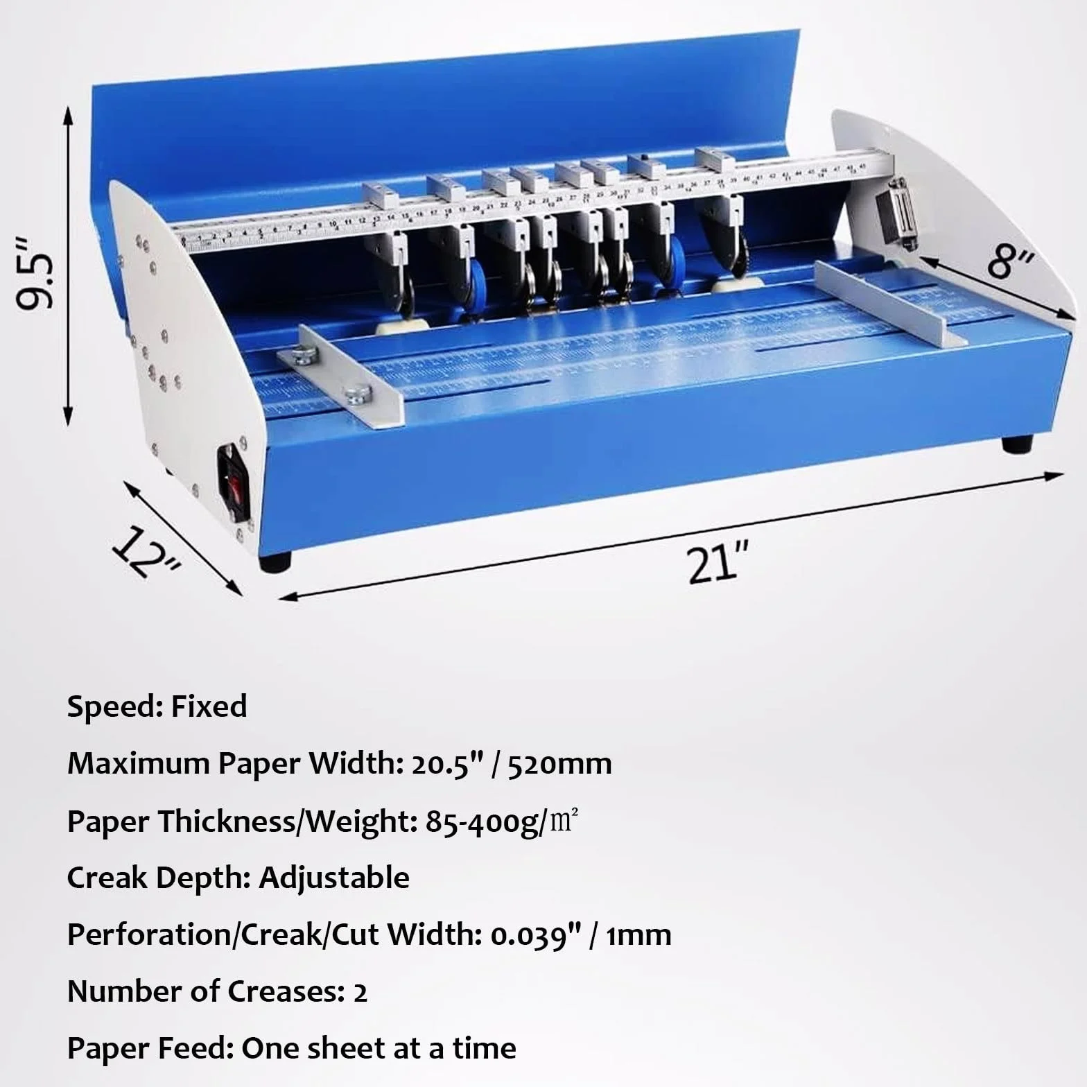 Máquina Plegadora Eléctrica 520 mm con Ajuste de Profundidad, Marcado y Perforador de Papel