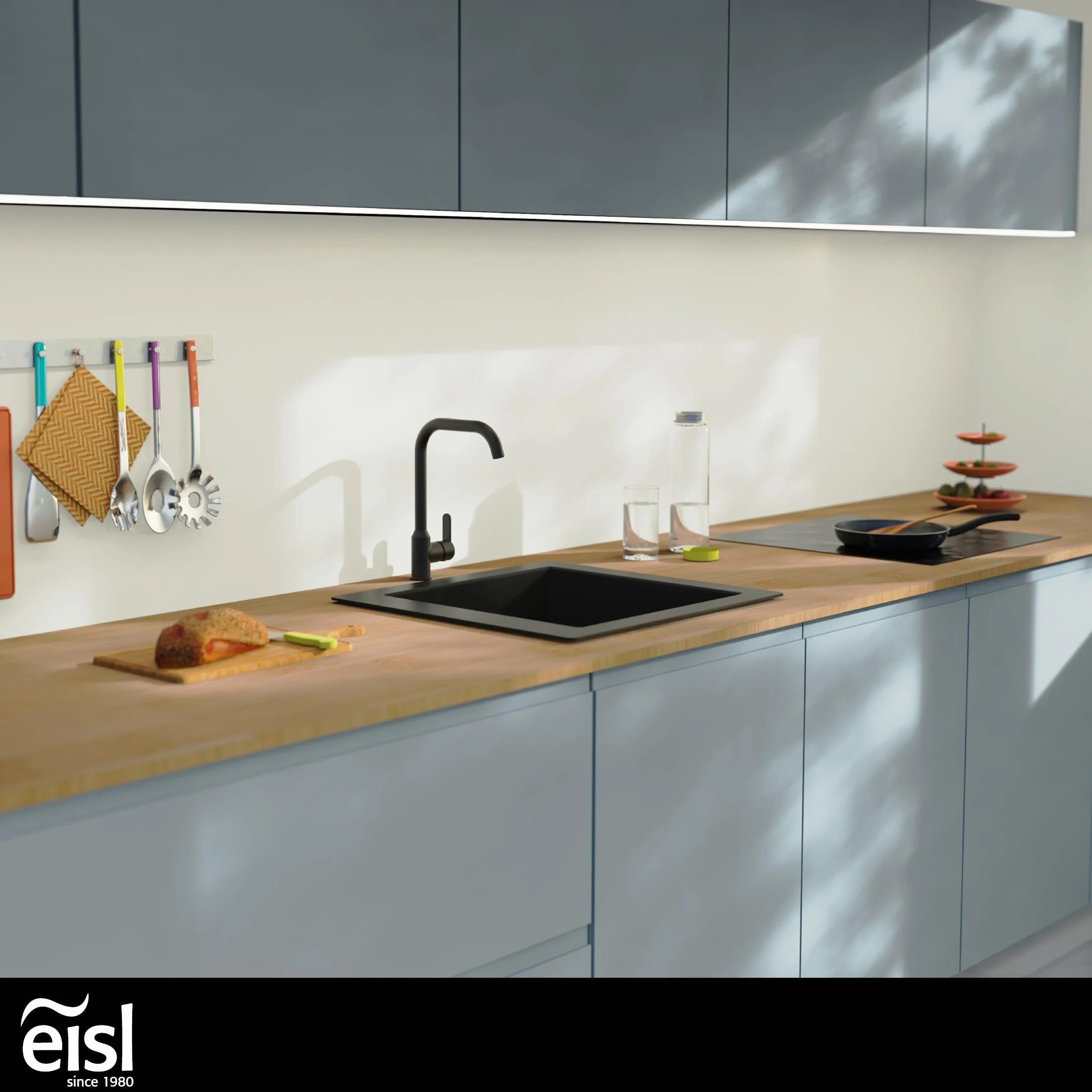 EISL Monza grifo de cocina negro, mezclador de fregadero negro giratorio 360°, mezclador de cocina negro con caño alto, grifo de cocina en negro, NI182MONB