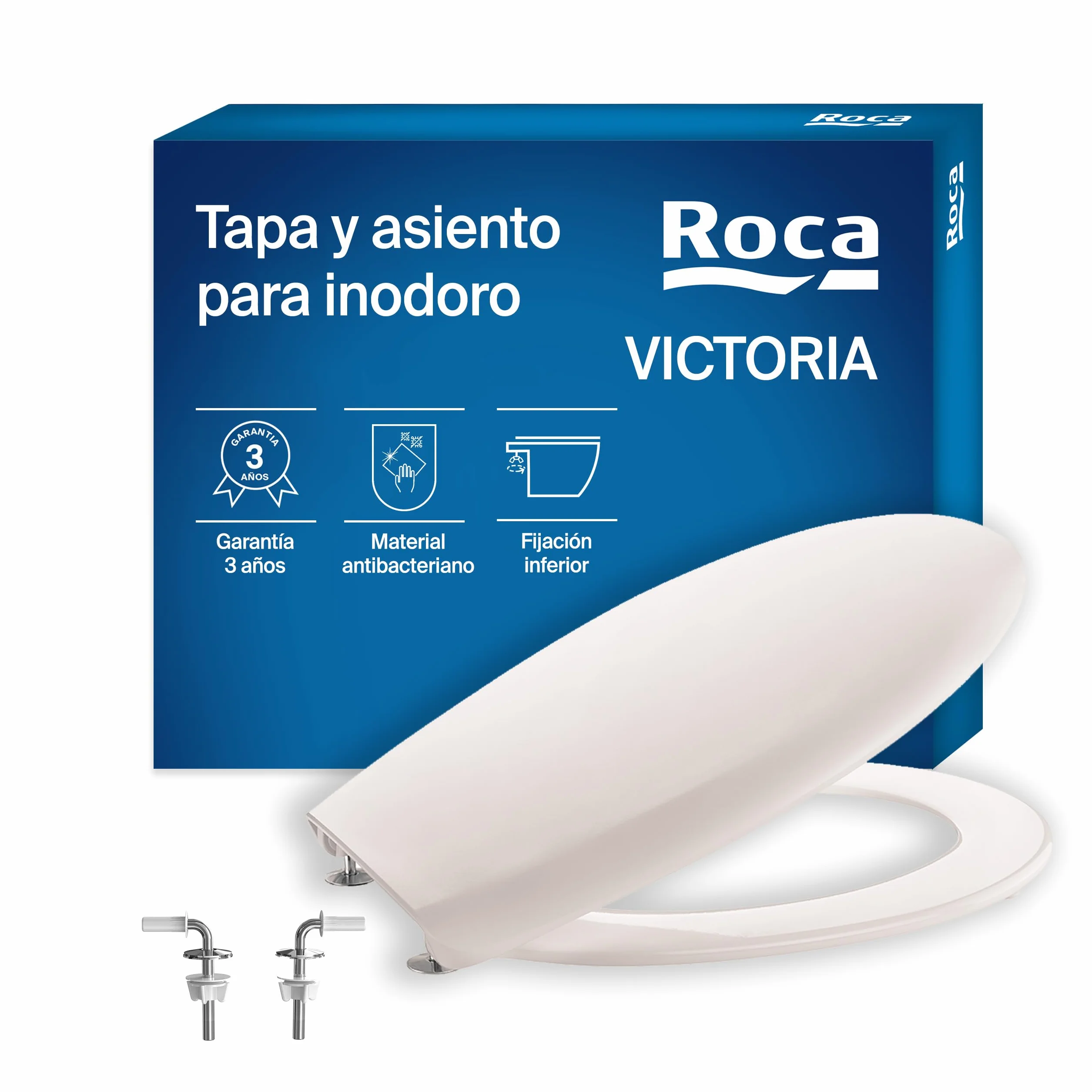 Roca Victoria Tapa y asiento de Supralit para inodoro con bisagras de acero inoxidable, original WC, pergamon, A801B6017B