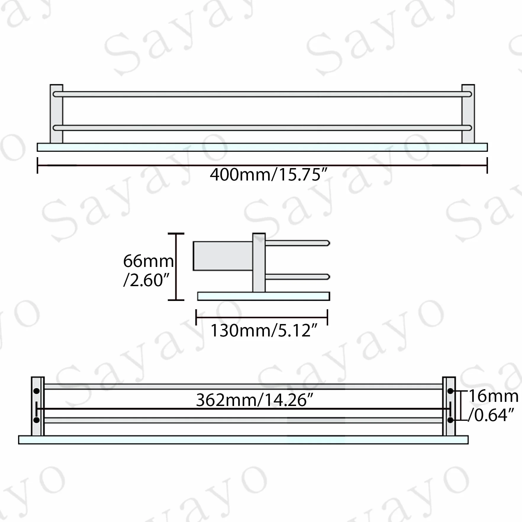 SAYAYO Estanteria Baño Cristal 400mm x 130mm x 66mm Acero Inoxidable
