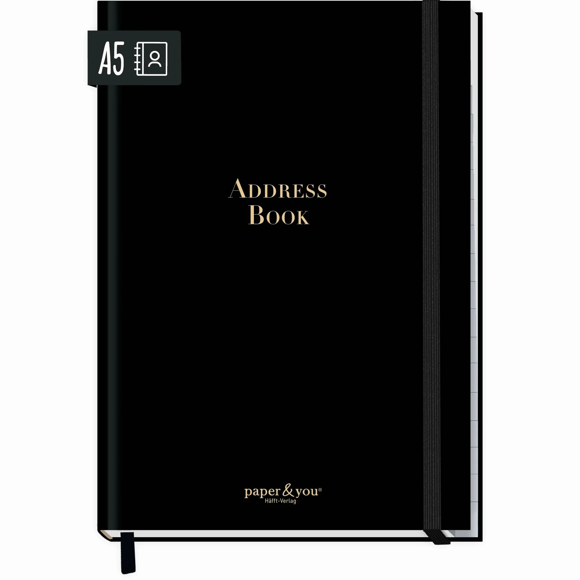 Paper&You Agenda A5 con índice A-Z Black Edition para contactos - sostenible