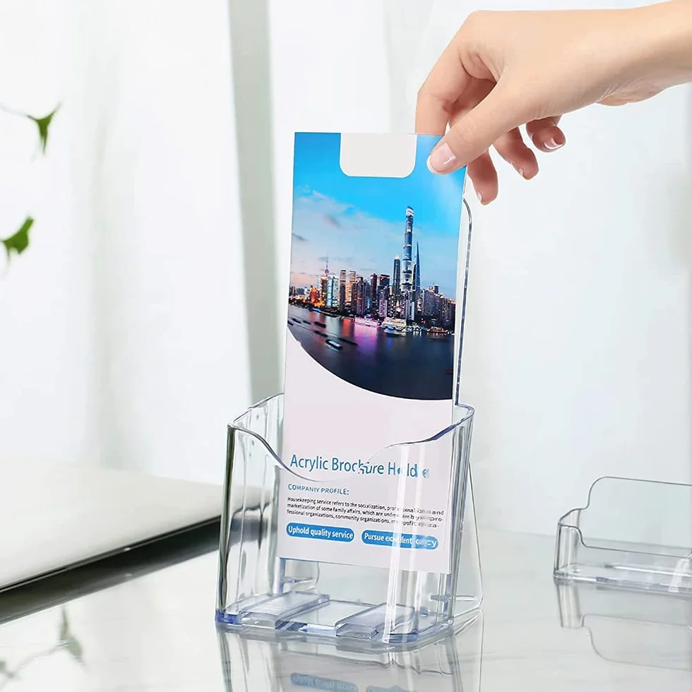Porta Folletos de Acrílico Transparente A6 para Pared o Mesa – Soporte para Folletos, Menú, Revistas
