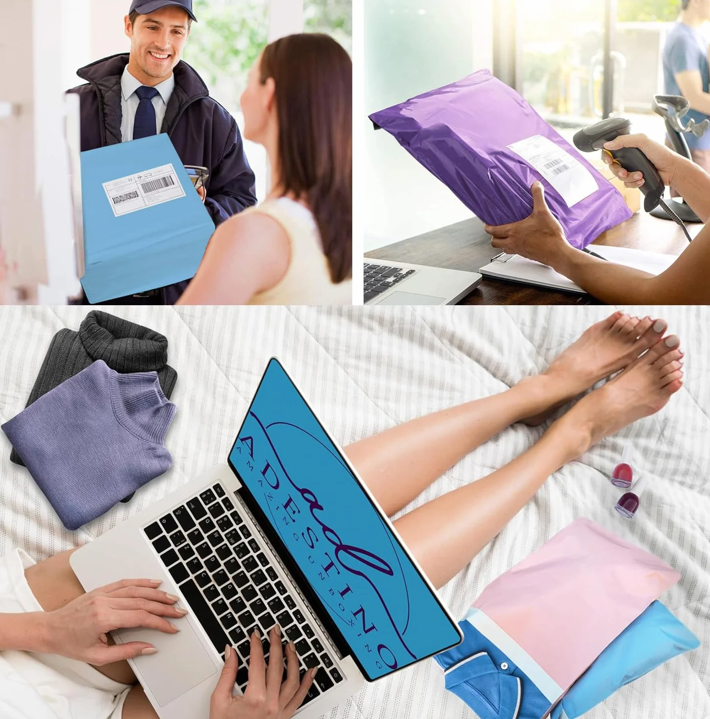 Sobre de plástico Expedition, 30 bolsas de envío paquete Vinted, impermeable e irrompible, autoadhesivas, opaca para ropa, zapatos, libros (32 x 45 25 x 35 20 x 30, azul púrpura rosa)