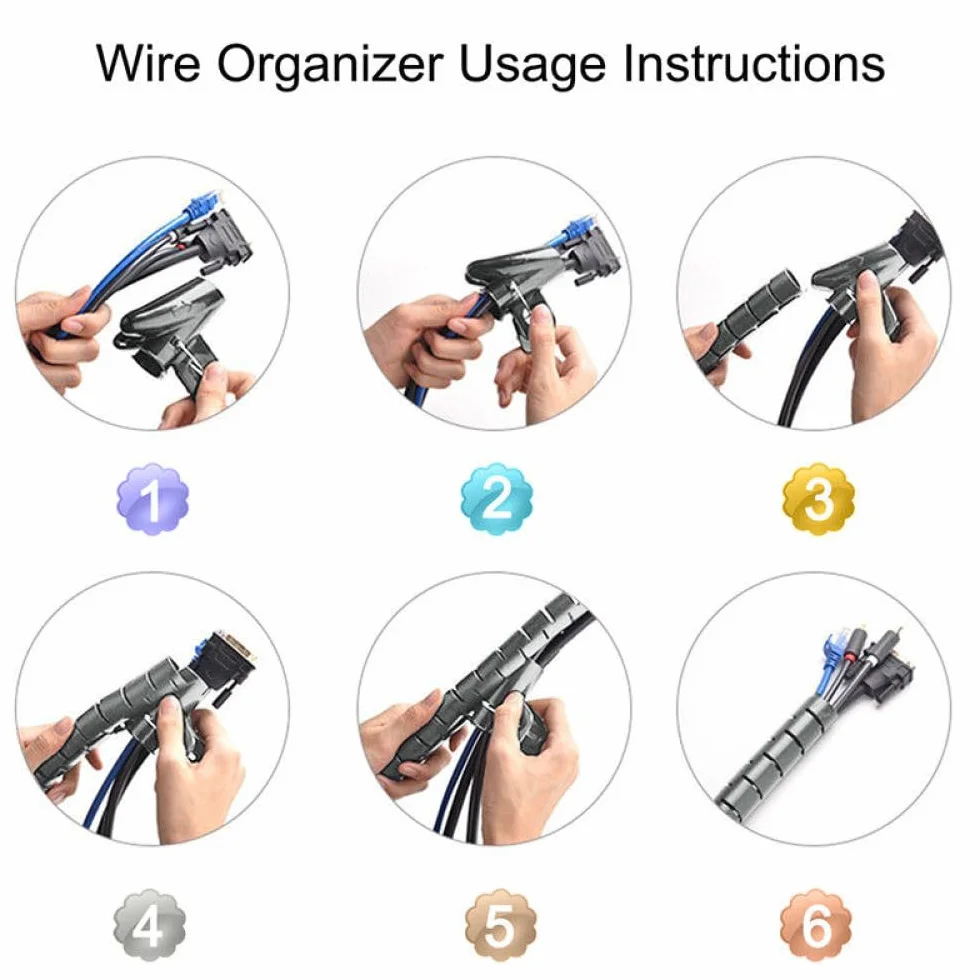 Tubo organizador de cables, tubo de polietileno flexible con clip de cable para TV PC y gestión de cables (42 mm x 5 m, blanco)