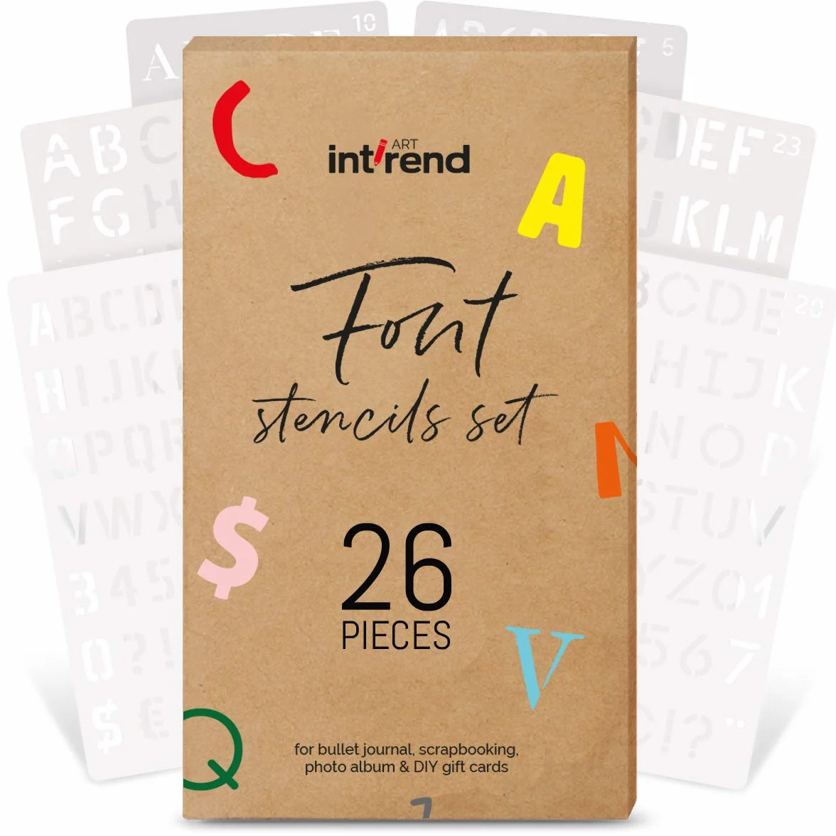 int!rend Juego de 26 plantillas de fuentes, letras y números, estilos moderno, vintage y cómic