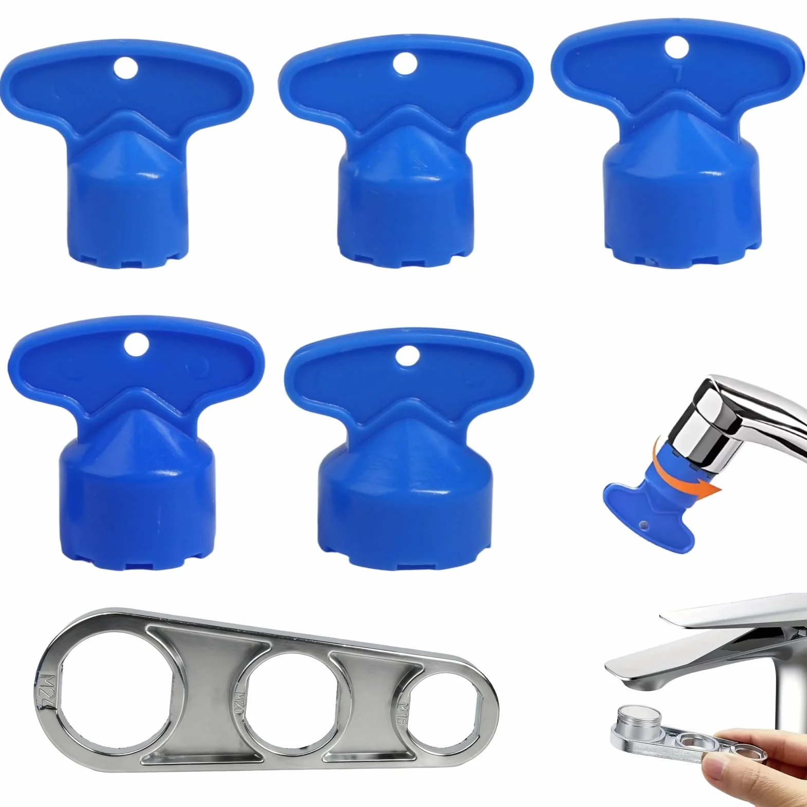 5 llaves de aireador de grifo para llave de perlator y 1 pieza de descalcificador de grifos para un cuidado óptimo de los perladores de baño y cocina (M16.5, M18.5, M21.5, M22.5, M24)