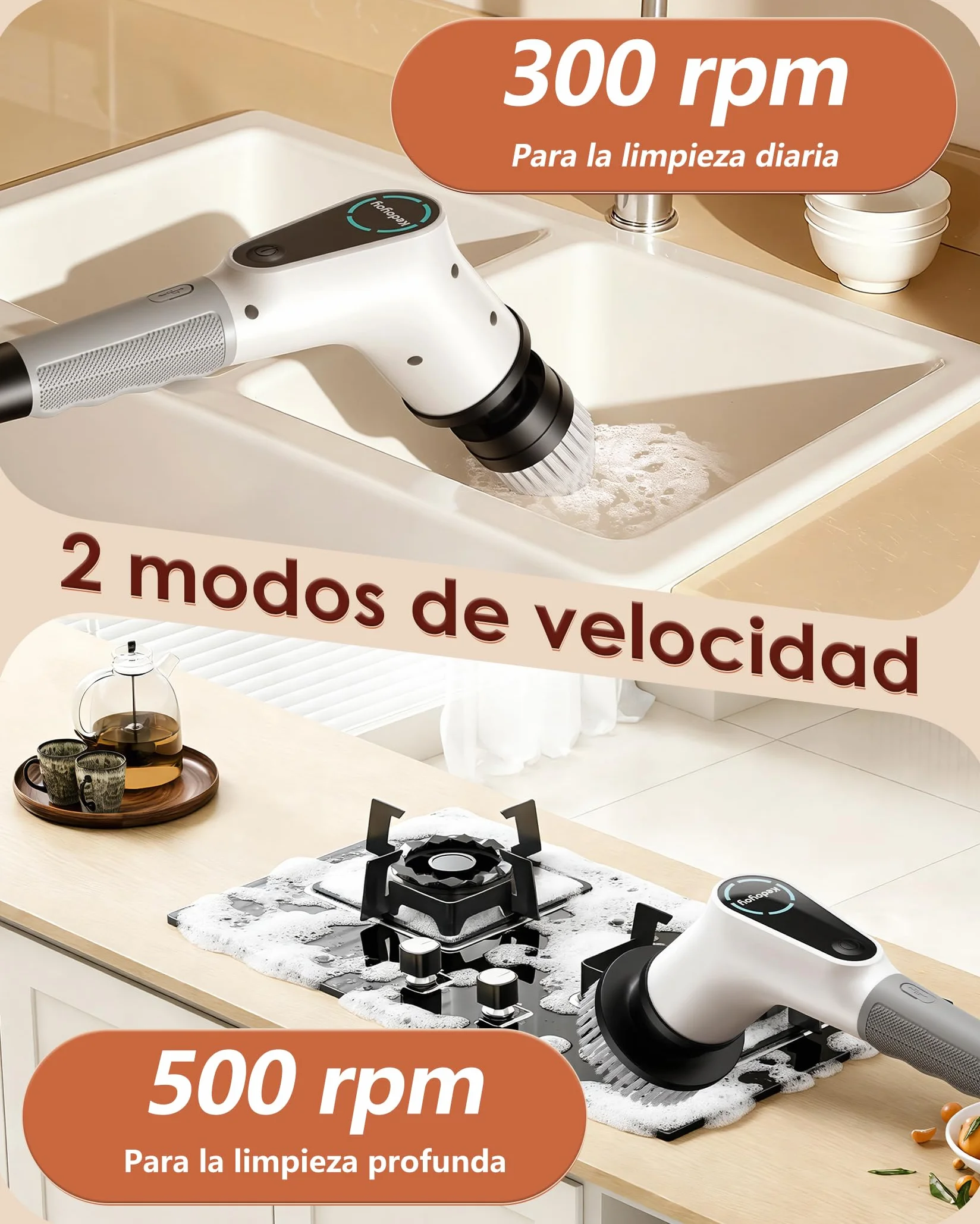 Cepillo Electrico Limpieza Hogar, Electric Cleaning Brush con 8 Cabezales Reemplazables, Electric Spin Scrubber con Mango Extensible, 2 Velocidades Ajustables, Para bañera, Lechada y Suelo de Baldosas