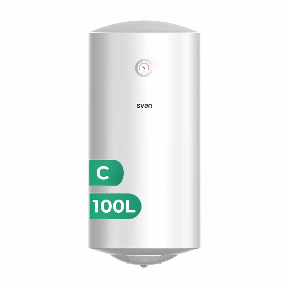 Svan Termo Eléctrico Vertical 100 Litros ST1001. Instalación Vertical, 1500W, Incluye Kit de Montaje, Resistencia de Acero inoxidable, Blanco, Eficiencia Energética Clase C