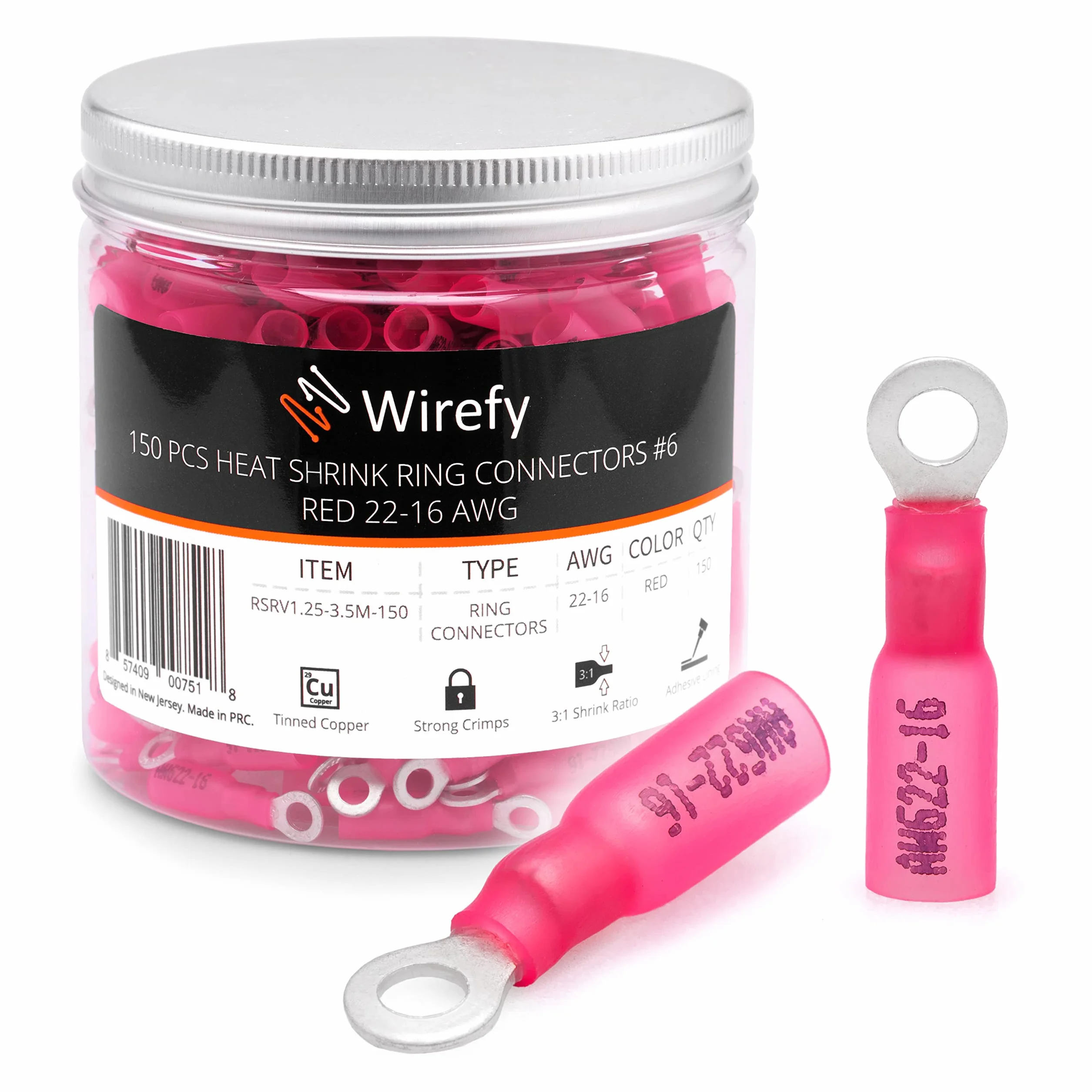 Wirefy 150 Piezas Terminales Redondos M3.5 Kit Conectores Termorretráctiles Automoción 0.5-1.5 mm²