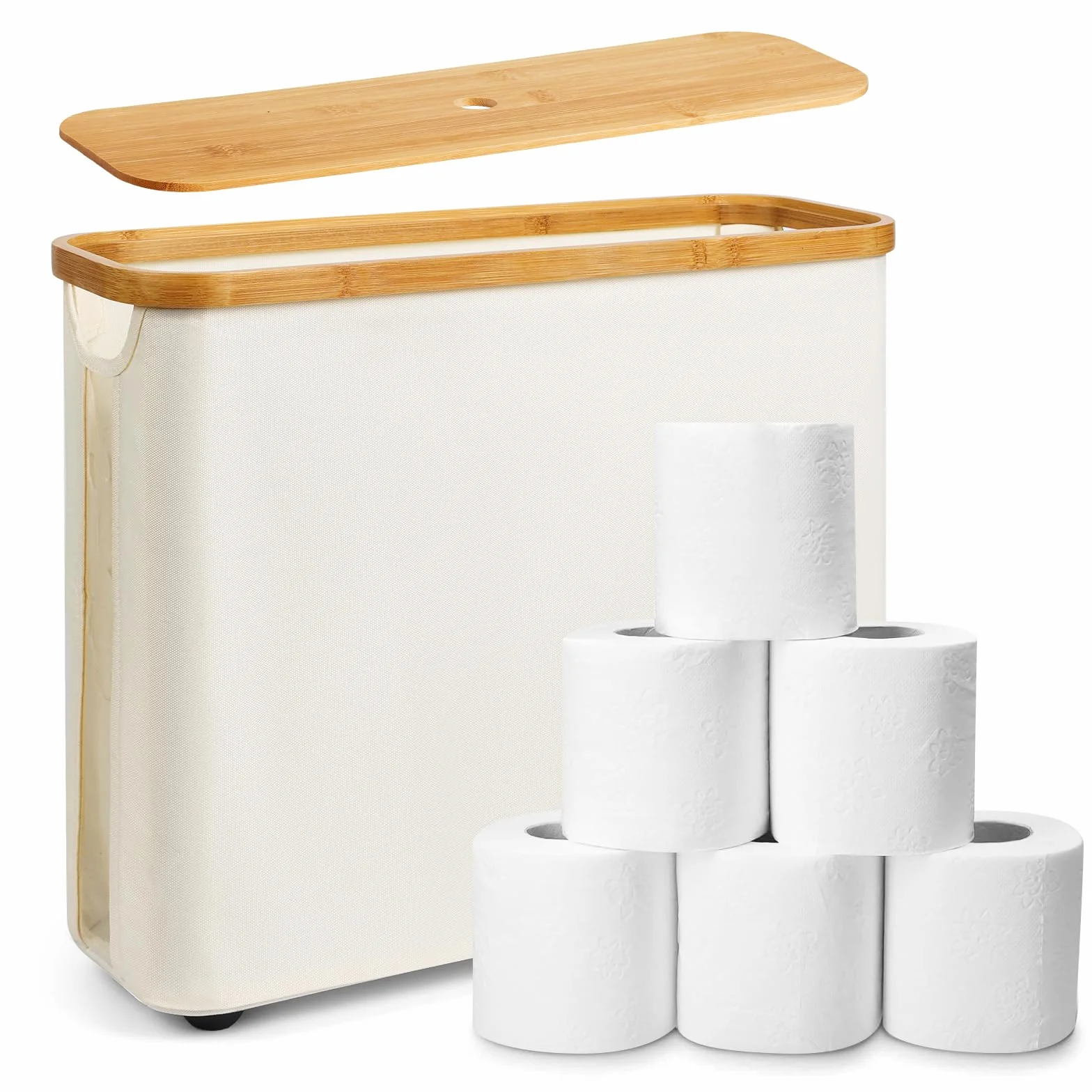 Portarrollos Papel Higienico con Tapa, Soporte para 12 Rollos, Beige