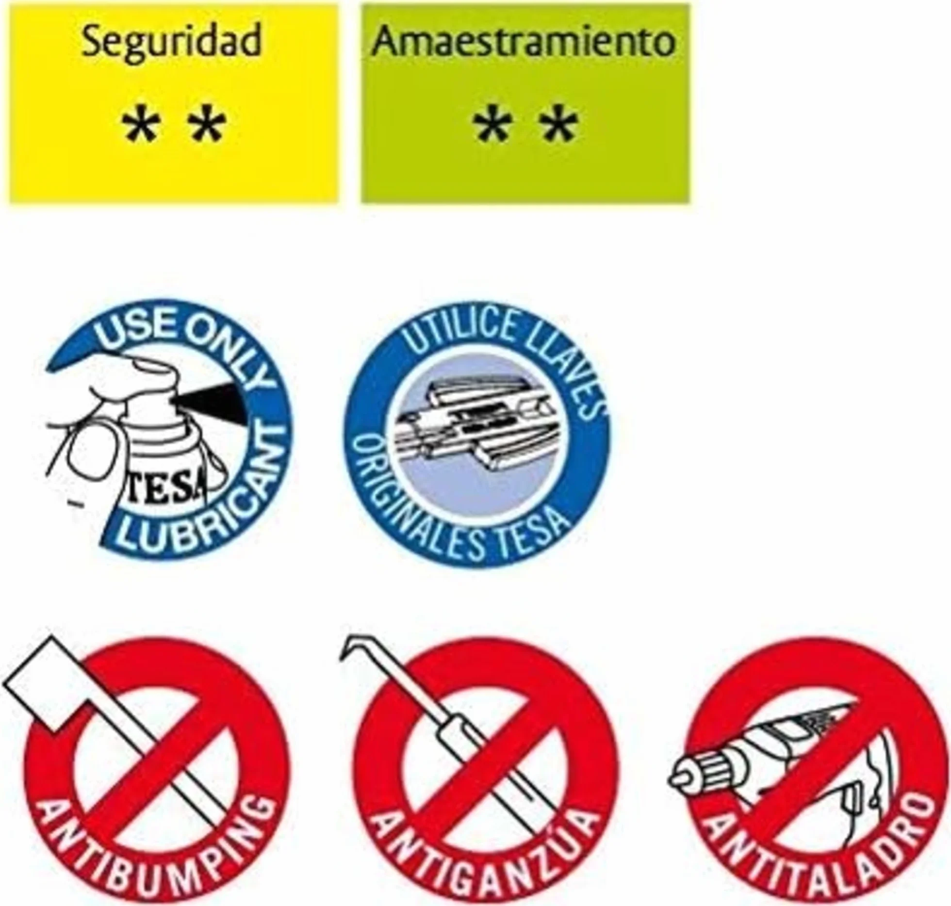 Tesa Seguridad T60 - Cilindro de llave plana reversible, Latonado, 30x30 mm