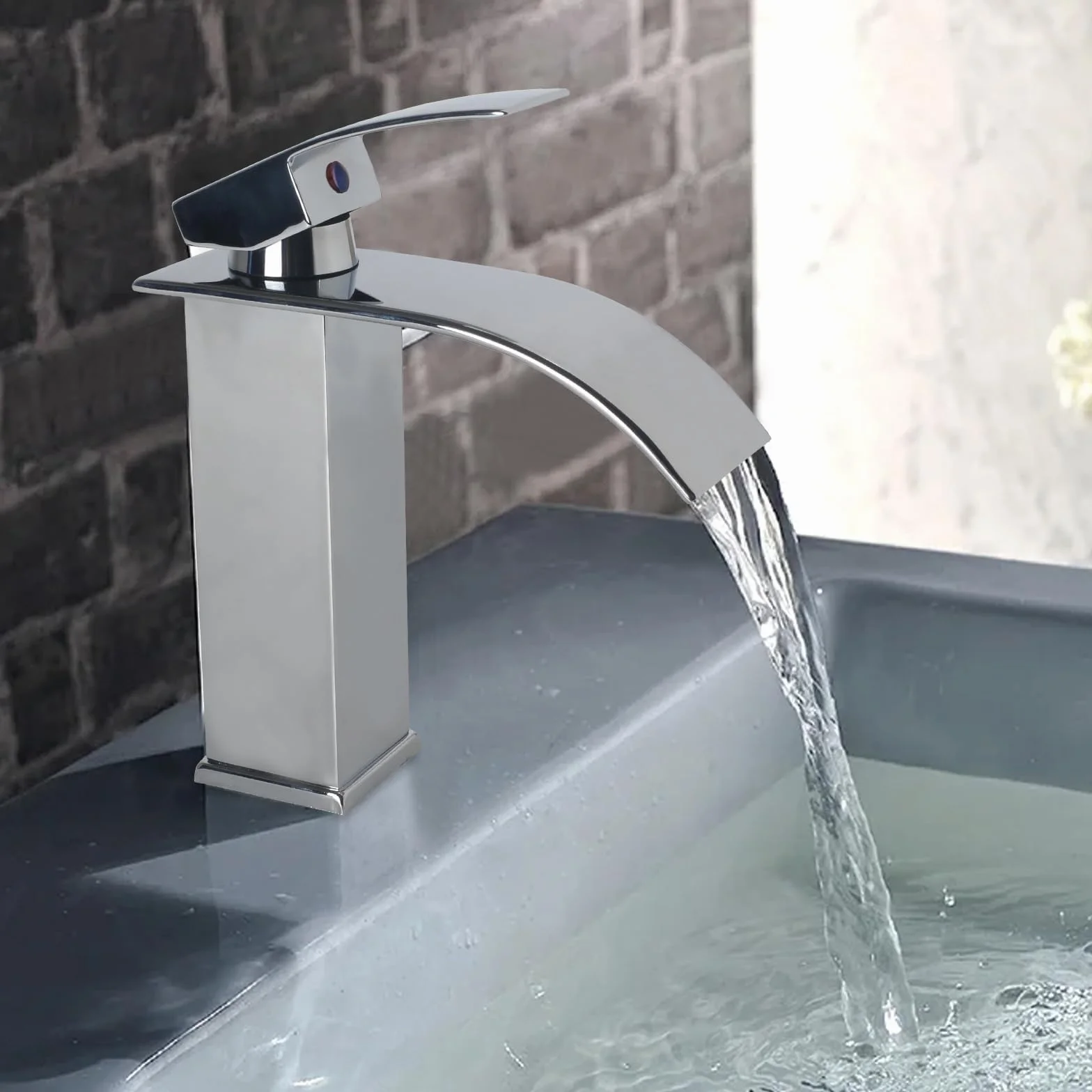 Grifo Lavabo Cascada Grifo de Lavabo Baño Grifos para Lavabos de Baño Grifo Monomando Lavabo con Altura de Pico de 110 MM Grifo Cascada con manguera de Salida Caliente y Fría Plateados(Cromo)