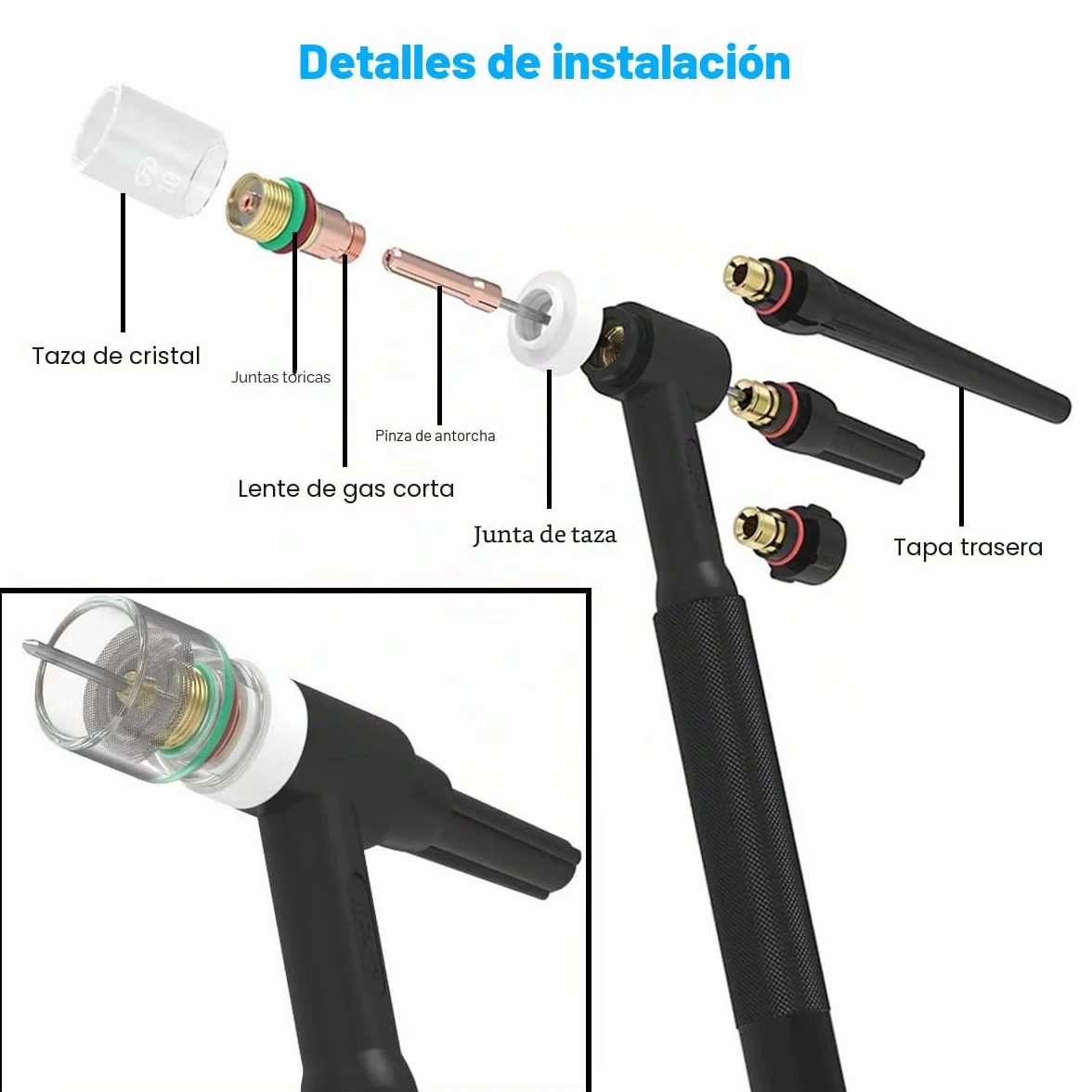 51 Uds antorcha de Soldadura para TIG Lente de Gas rechoncho # 10 Kit de Copa de Vidrio, Boquilla de alúmina 10 Uds para WP-17/18/26